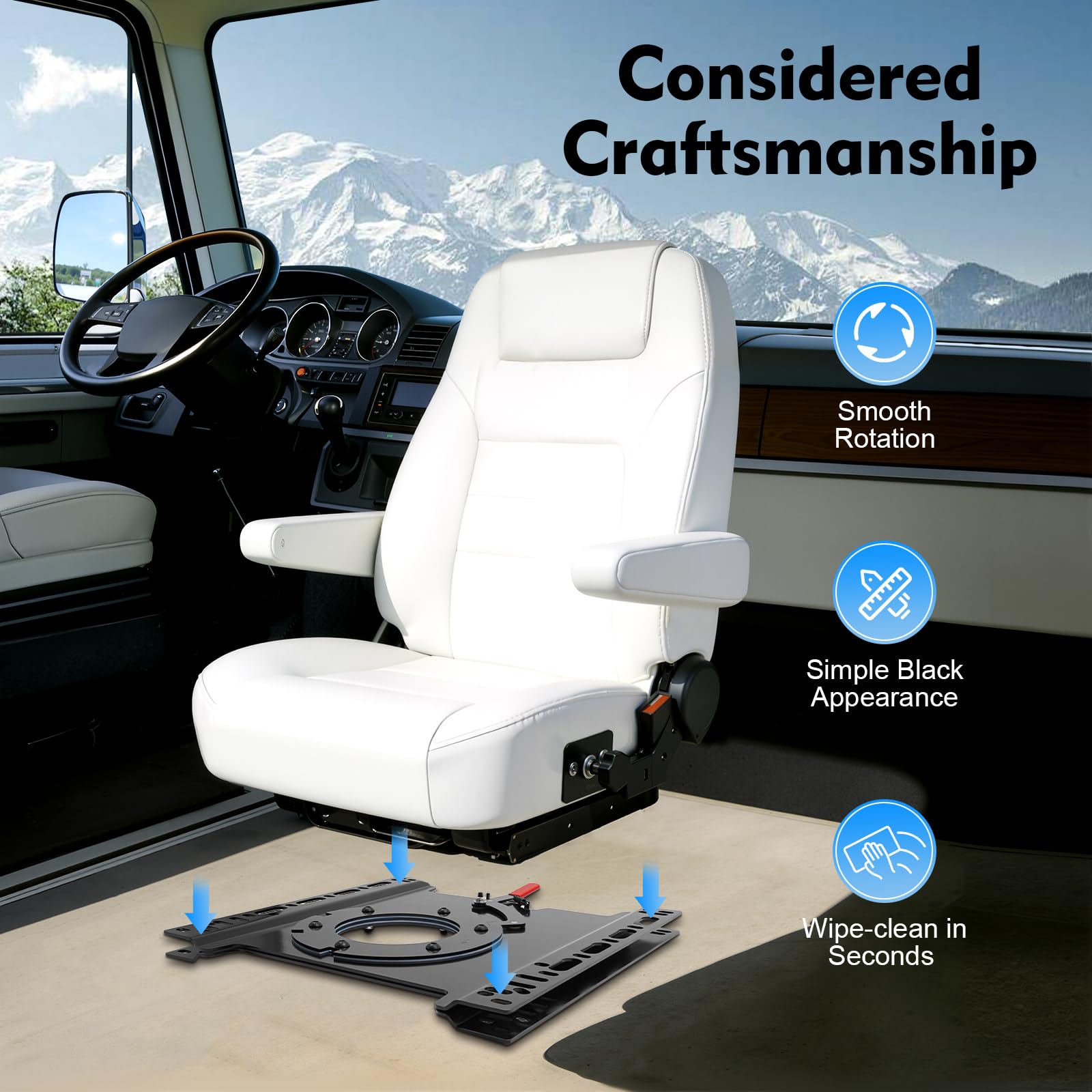 Supporto per sedile girevole a 360°, per veicolo, base in acciaio lucido e scorrevole, adatto per Mercedes Sprinter Ford Transit T5 T6 Passeggero 46 x 46 cm