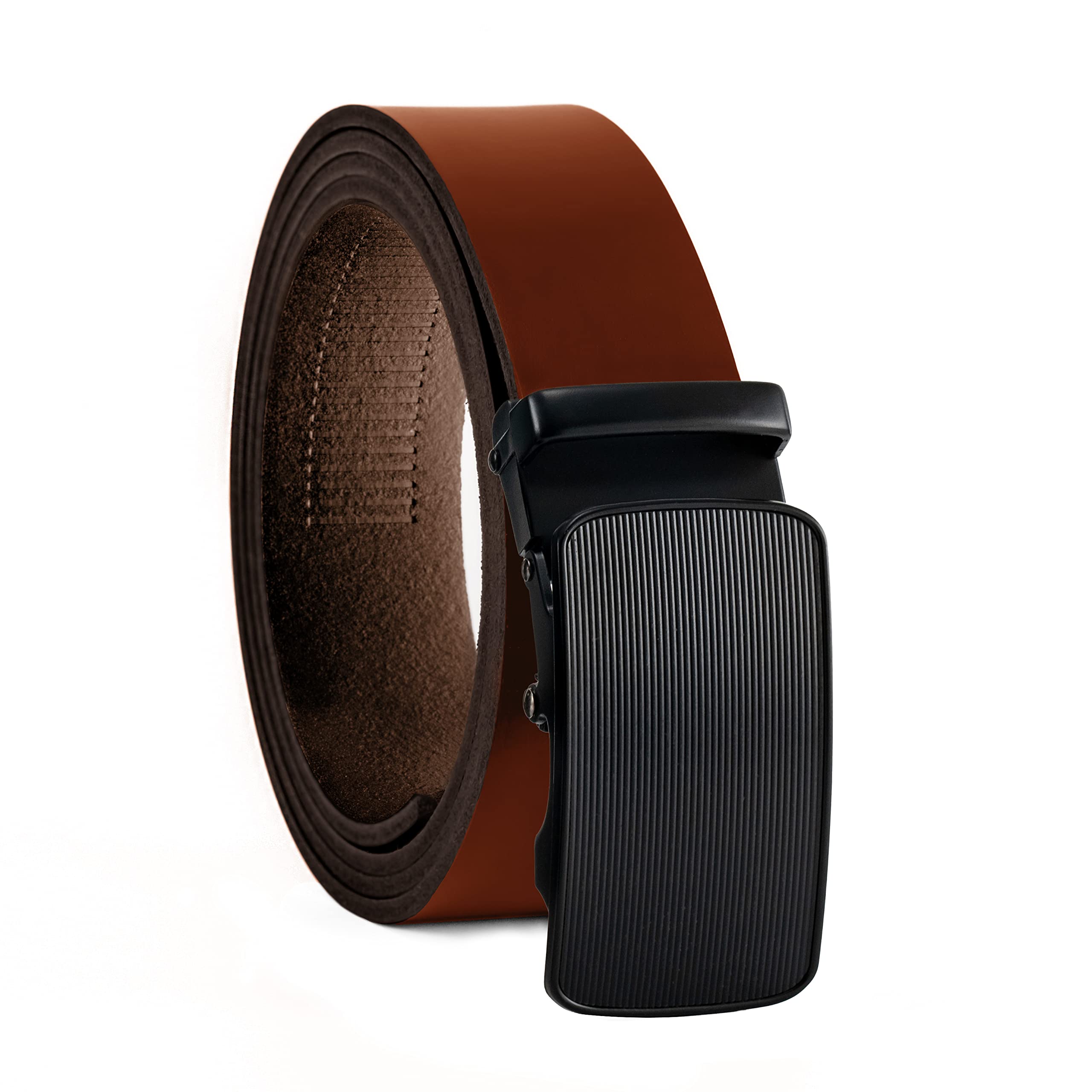 Fa.volmer Unisex 02-Br Milano ® Men's Genuine Leather Belt With Ratchet Automatic Buckle Width 35 Mm Waist Size 125 Cm Can Be Shortened Strap Colour Brown Model Series Atg, 125 Cm