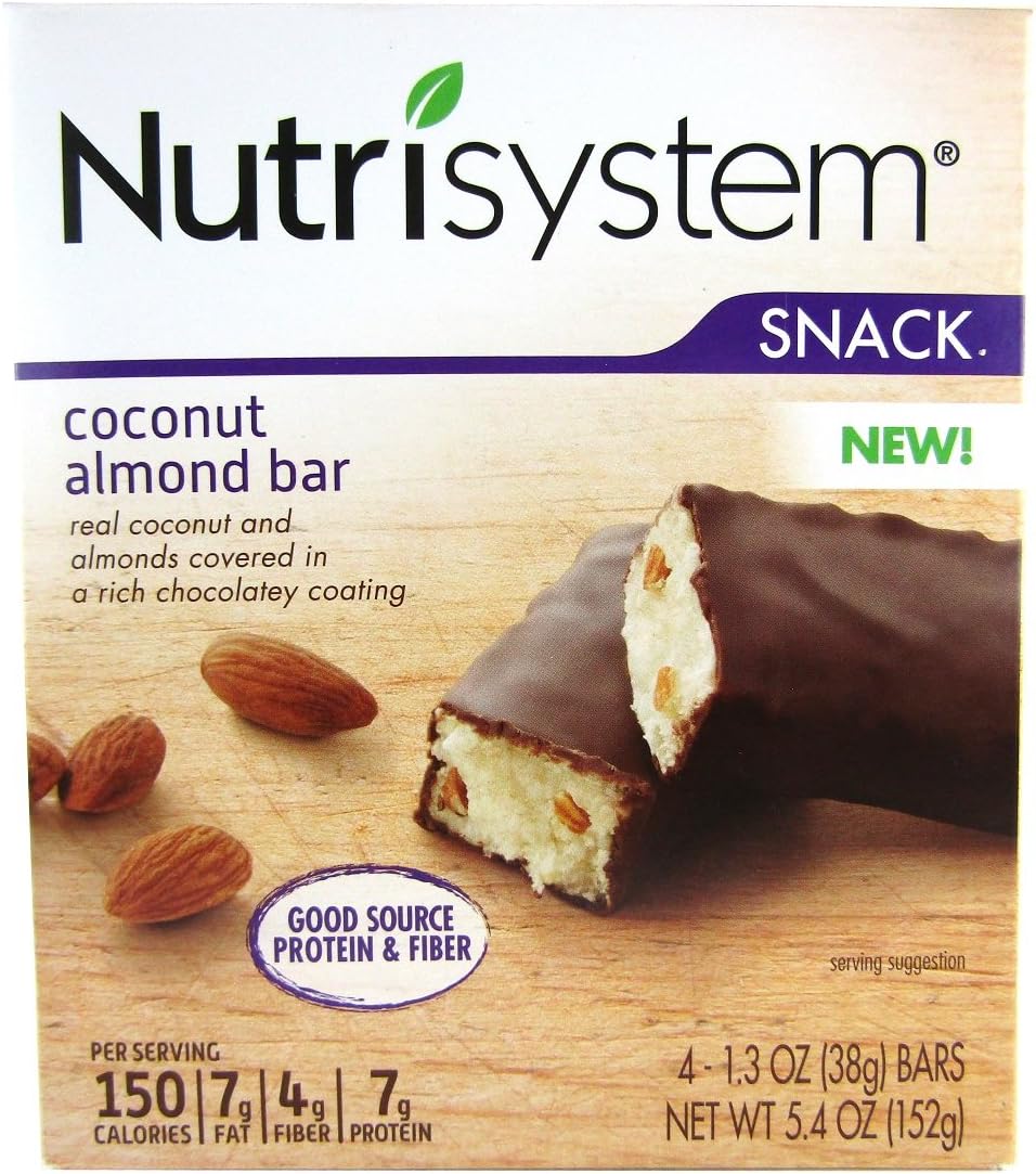 Nutrisystem Snack Coconut Almond Bar, 4 Bars 1.3 oz each