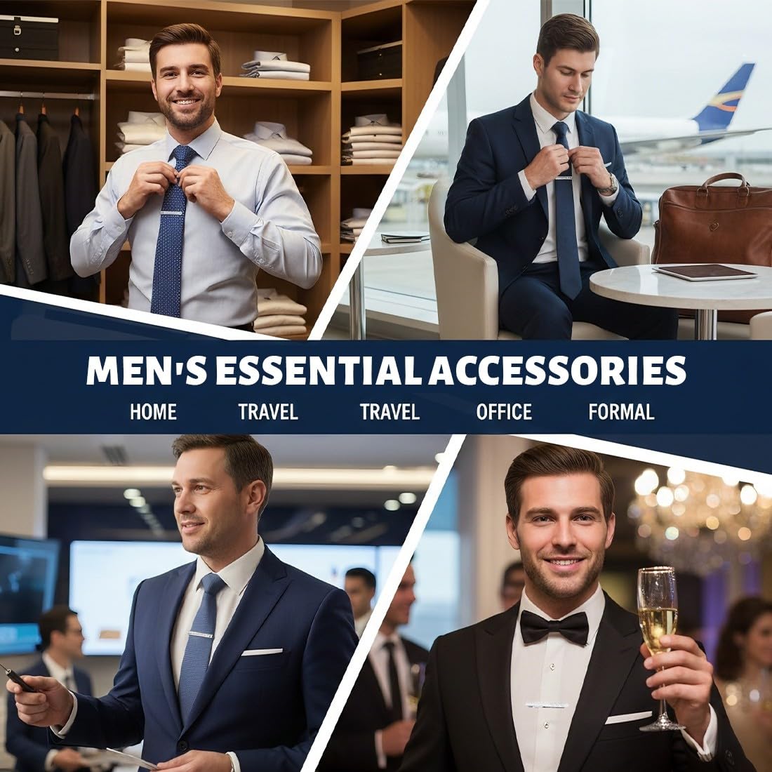 Set di 4 Fermacravatta Uomo in Metallo Colore Argento, Fermacravatte Eleganti per Matrimonio Business e Uso Quotidiano