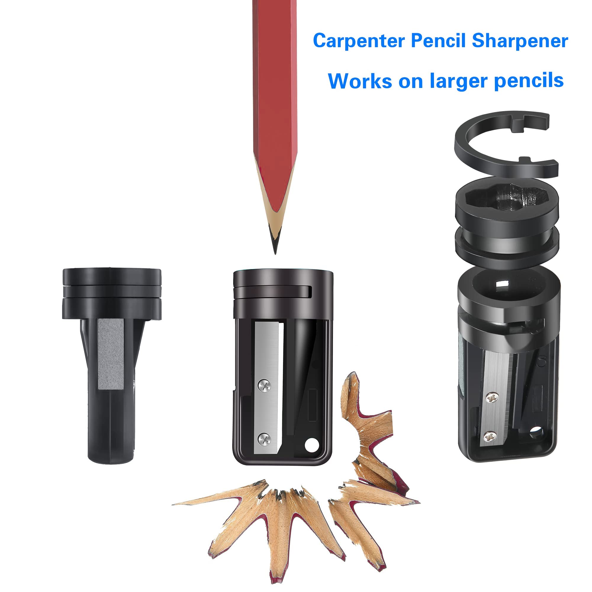 Set 7 Matite Da Carpentiere Gialle Con Temperamatite E Portapenne – 17,5 Cm, Per Falegnami E Artigiani