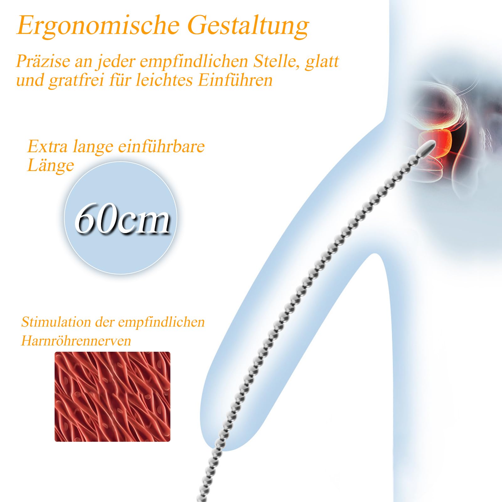 BDSMLOVE Dilatatore Uretra in Acciaio Inox, 600 MM Doppia Testa Dilatatori Uretrali Plugs Giocattoli Sessuali, Plug Pene Stimolazione Prostatica Giocattoli Sessuali Erotici per Uomini Gay (Φ 4~6 MM)
