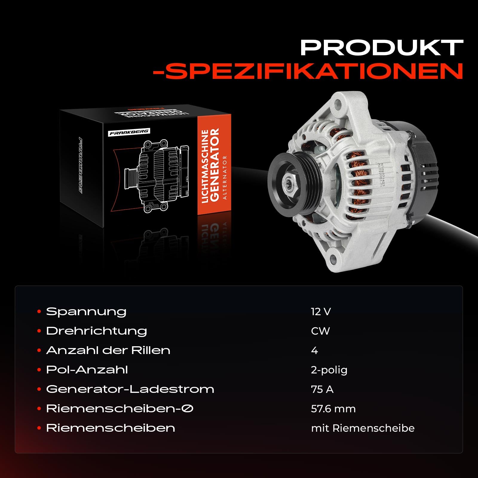 Frankberg Lichtmaschine Generator ohne PHIN Kompatibel mit Cabrio 450 0.6L-0.8L 2000-2004 Fortwo Cabrio 450 0.7L 0.8L 2004-2007 Roadster 452 0.7L 2003-2005 Replace# 63321658