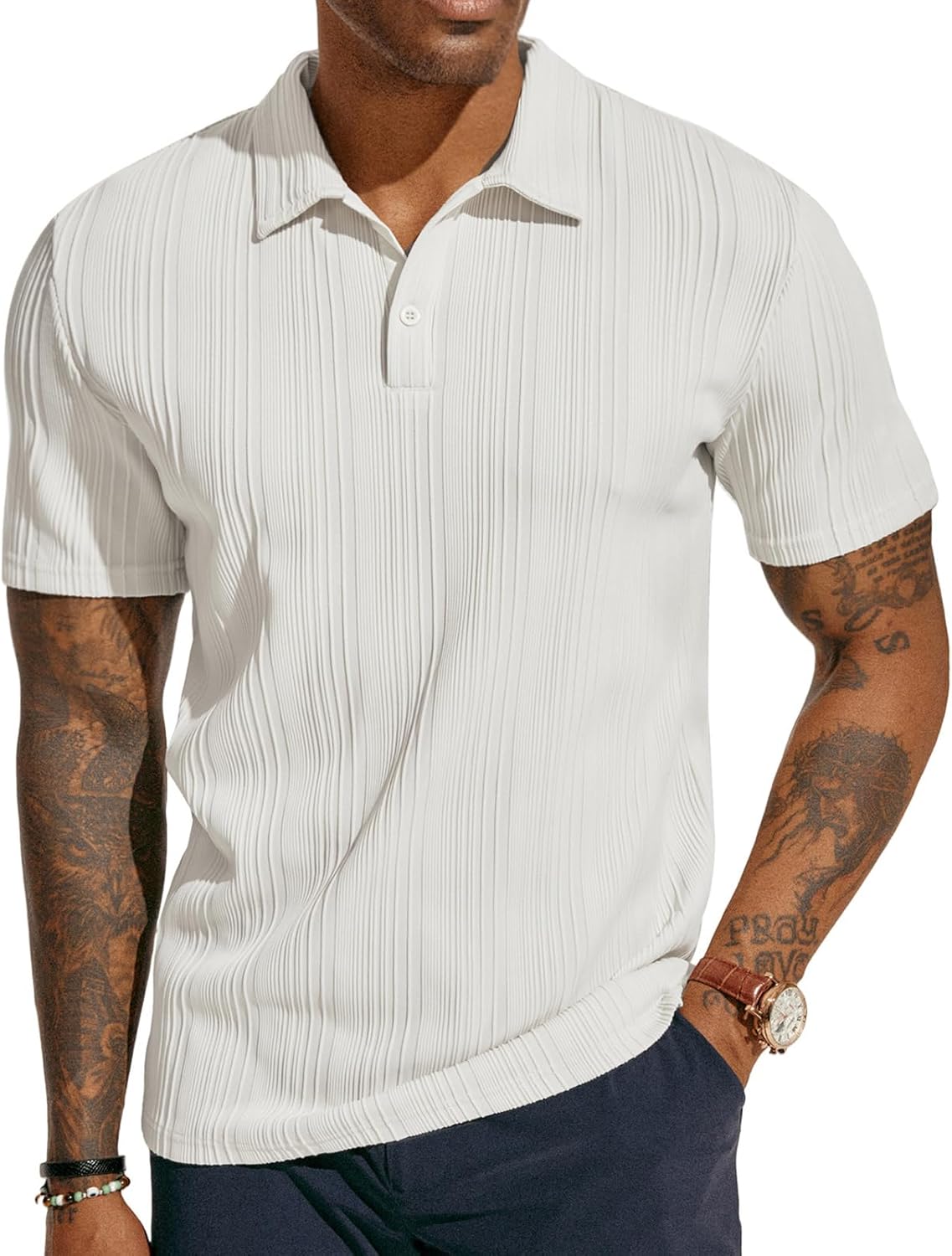 PJ PAUL JONES Mens Textured Knit Polo Shirts Regular Fit Stretchy Golf Shirts