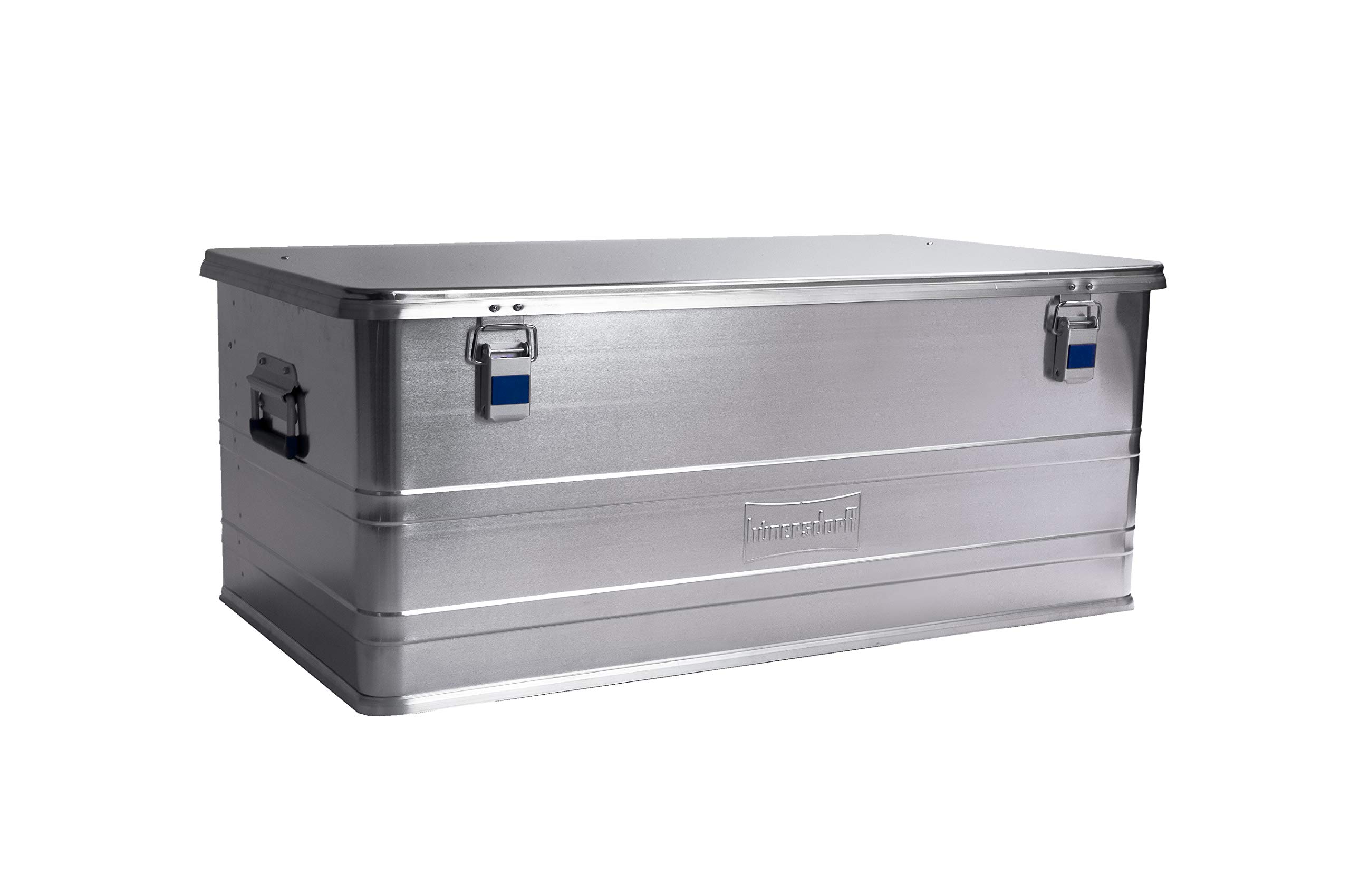 hünersdorff 452150 Professionele aluminium box 48 liter, waterdicht, met rubberen afdichting, licht, stabiel, inklapbare handgrepen, voorbereiding voor sloten, kleur: zilver