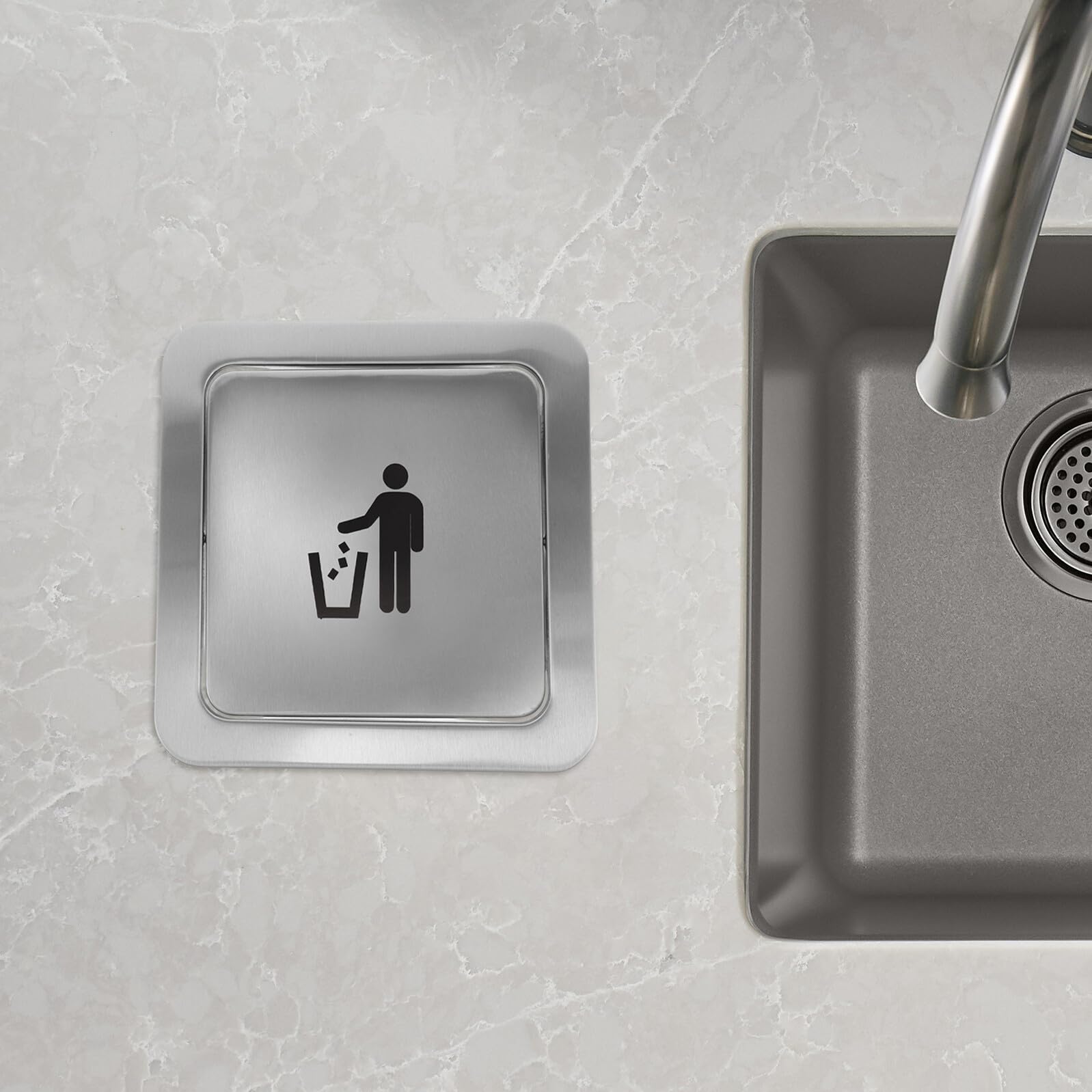 TEHAUX Coperchio in Incasso a Inossidabile da Acciaio della Spazzatura Quadrato Bidone Design Ergonomico Sportello Battente per Apertura 19-21 CM per Cucina
