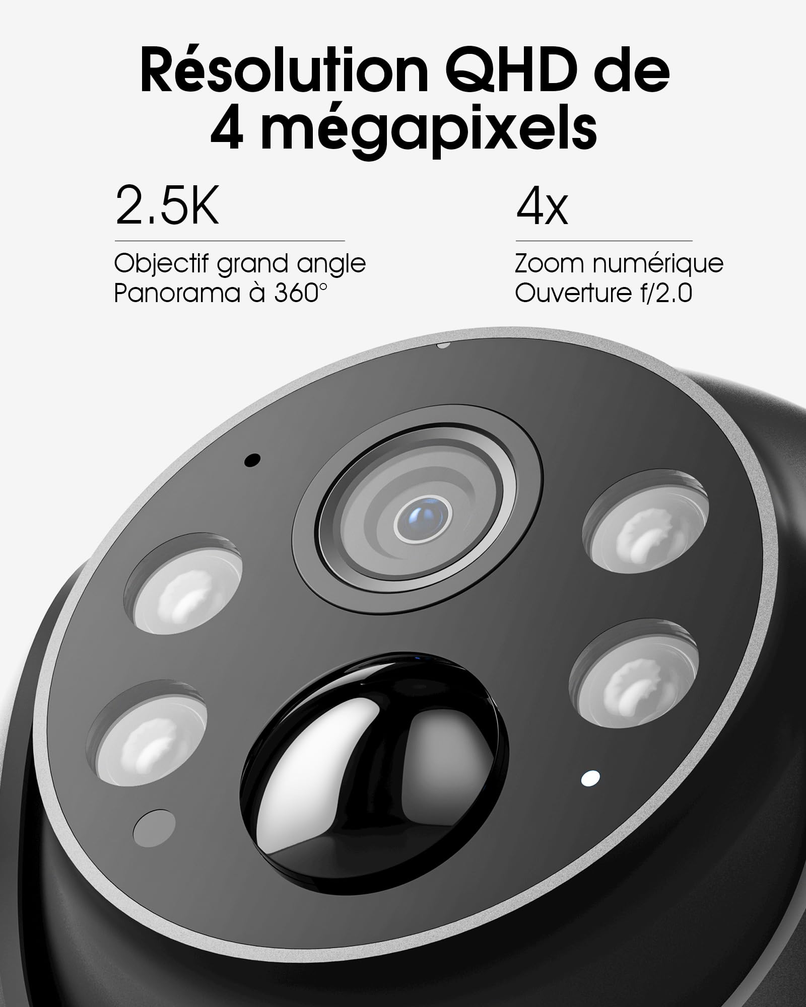 ARCCTV Q1 Caméra Surveillance WiFi Exterieure sans Fil Solaire (Gris, 2pcs) | 2.4/5GHz WiFi, 360° PTZ, 2K/4MP, Panneau Solaire, PIR Détection, Nocturne Couleur, Audio Bidirectionnel, Alexa/IP65