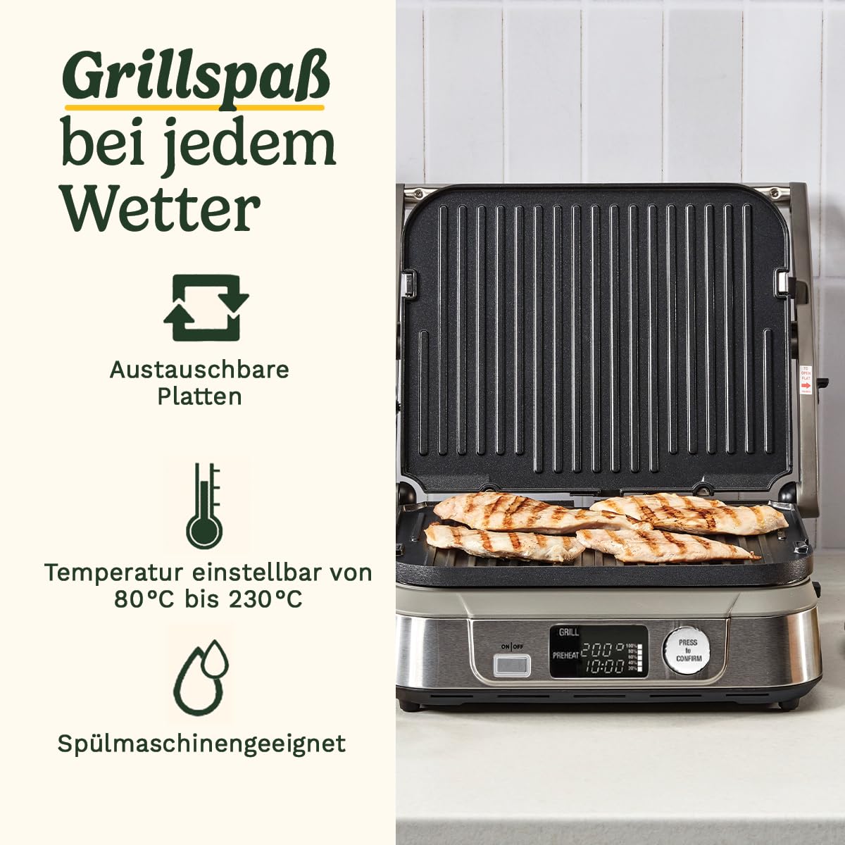 Cuisinart 6-in-1 Grill, Griddle & Waffeleisen | Kontaktgrill, Flächengrill, Kombi-Grill/Griddle, Waffelplatten | Wendeplatten mit Antihaftbeschichtung | Digitalanzeige | SearBlast