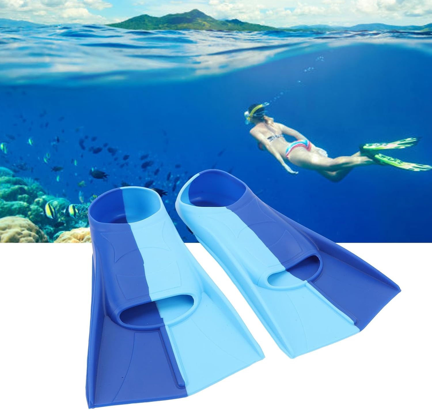 EVGATSAUTO Swim Fins, 2pcs Silicone Anti Slip Swimming Flippers for Diving Breaststroke Training Ocean Pool Freediving Blue