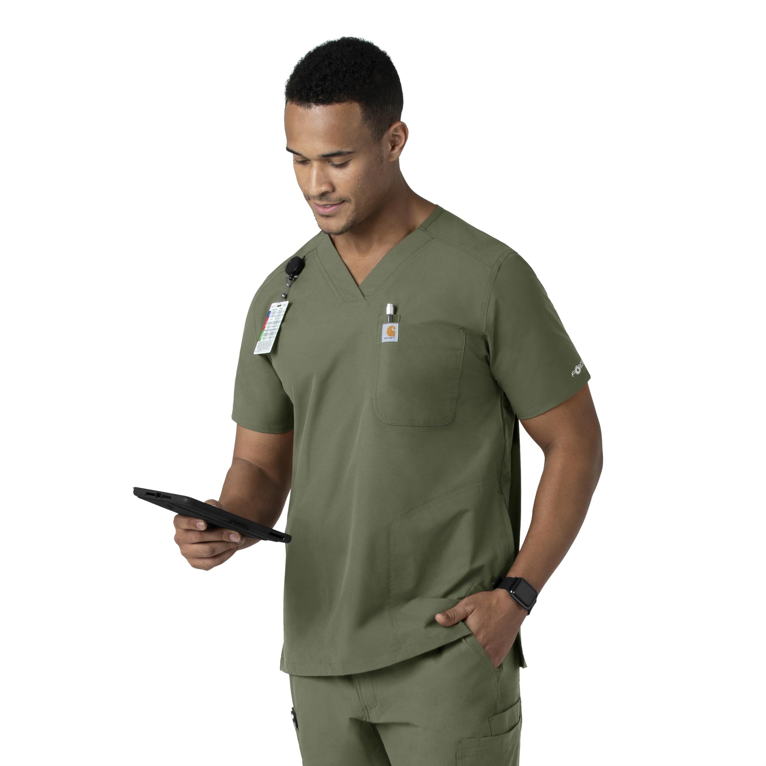 Carhartt Męski top Scrub, męski top z dekoltem w serek, 1 szt, Oliwka, XL