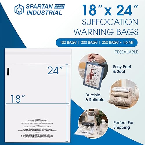 Miniatura 9 de Spartan Industrial - Bolsas de polietileno transparente autosellantes de 9 x 12 pulgadas (1000 unidades) con advertencia de asfixia para embalaje,