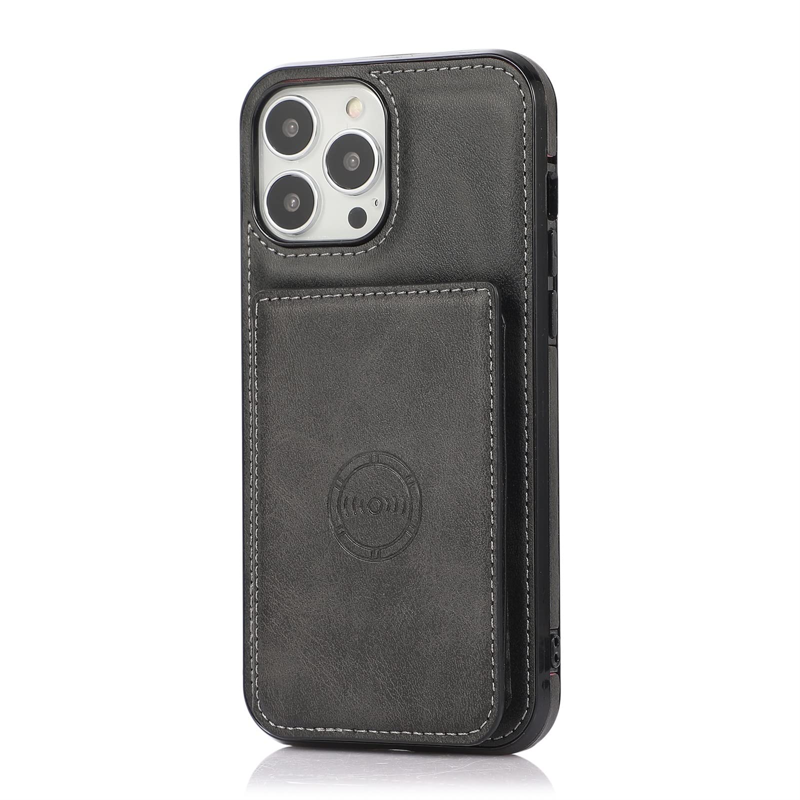 Couverture de portefeuille iPhone 13 Pro Max style rétro cuir PU noir chic