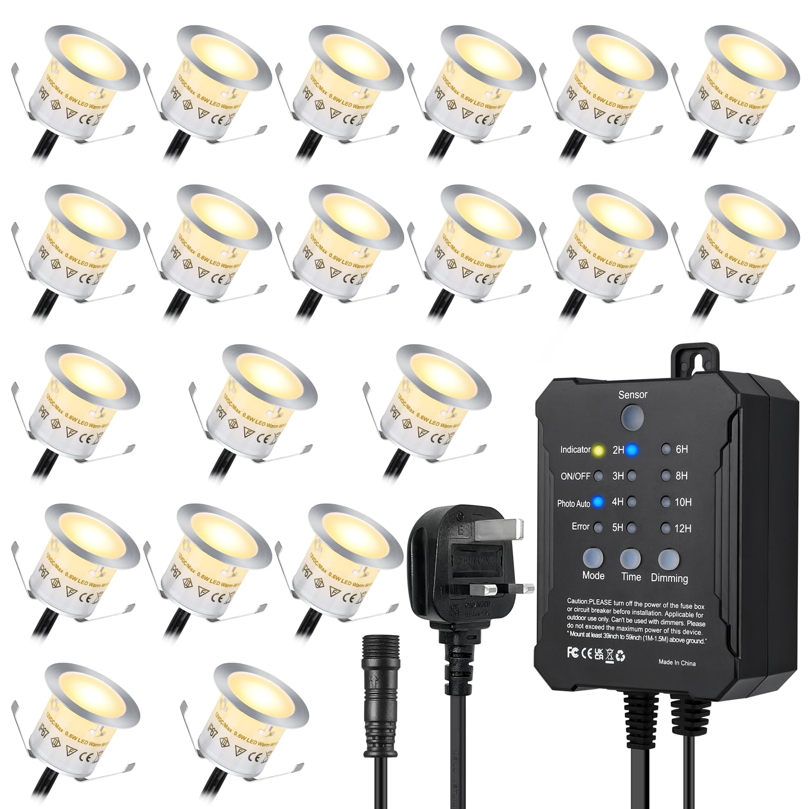SMY Lighting Dimmable LED Deck Lights with Timer and Photocell Sensor,20Pack Outdoor LED Smart Deck Lighting IP67 Waterproof for Garden,Yard Stair