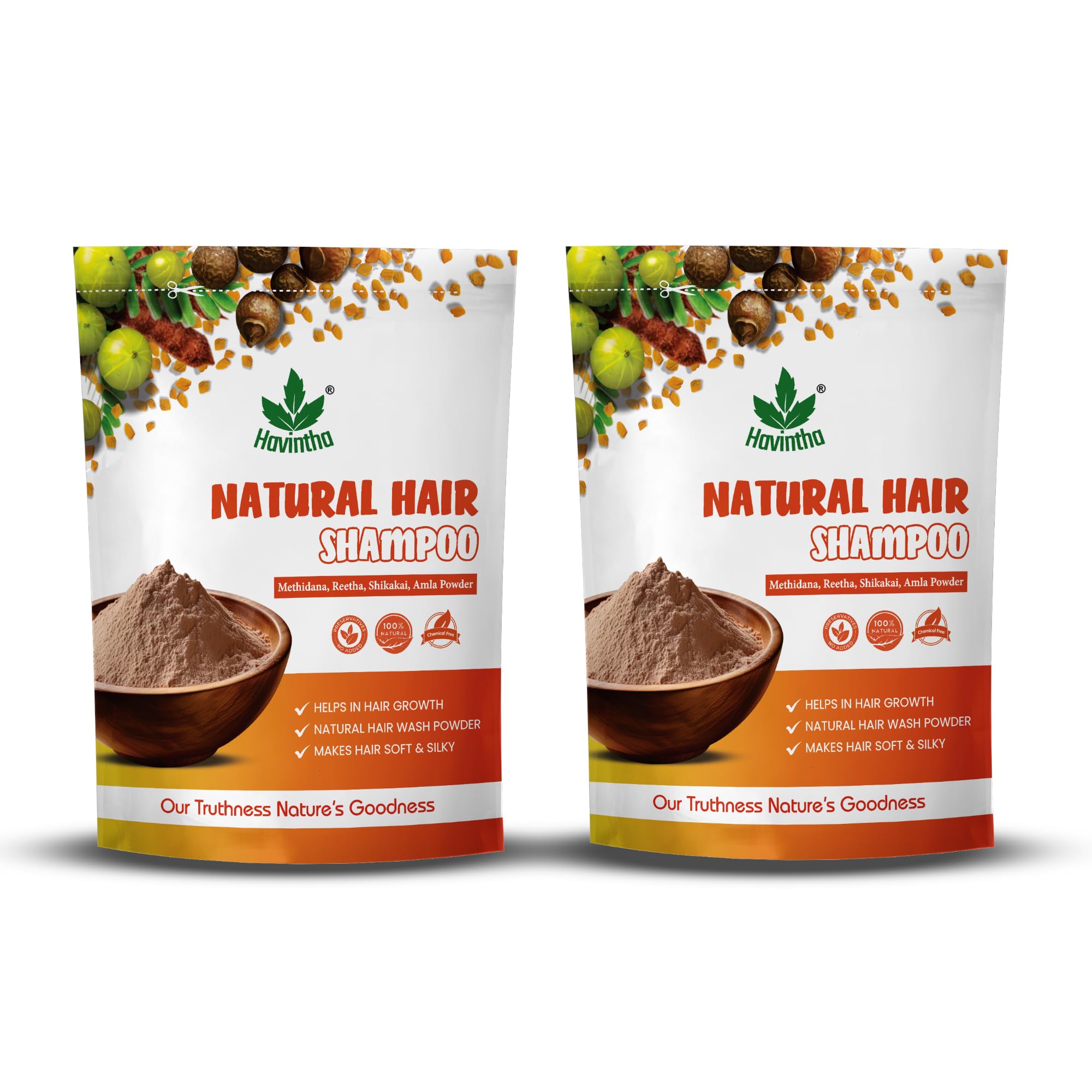 Havintha Natural Hair Shampoo with Amla, Reetha, Shikakai and Methi dana - 227 grams. (Advanced shampoo) (pack 2)