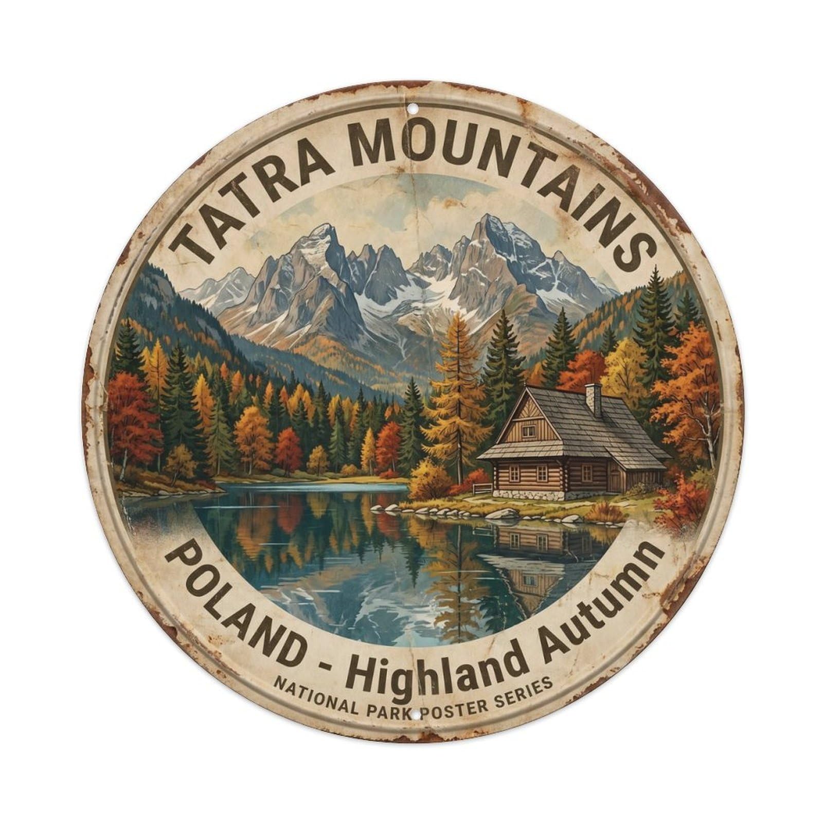 Vintage Travel Tatra Mountains Poland Autumn Metal Tin Sign