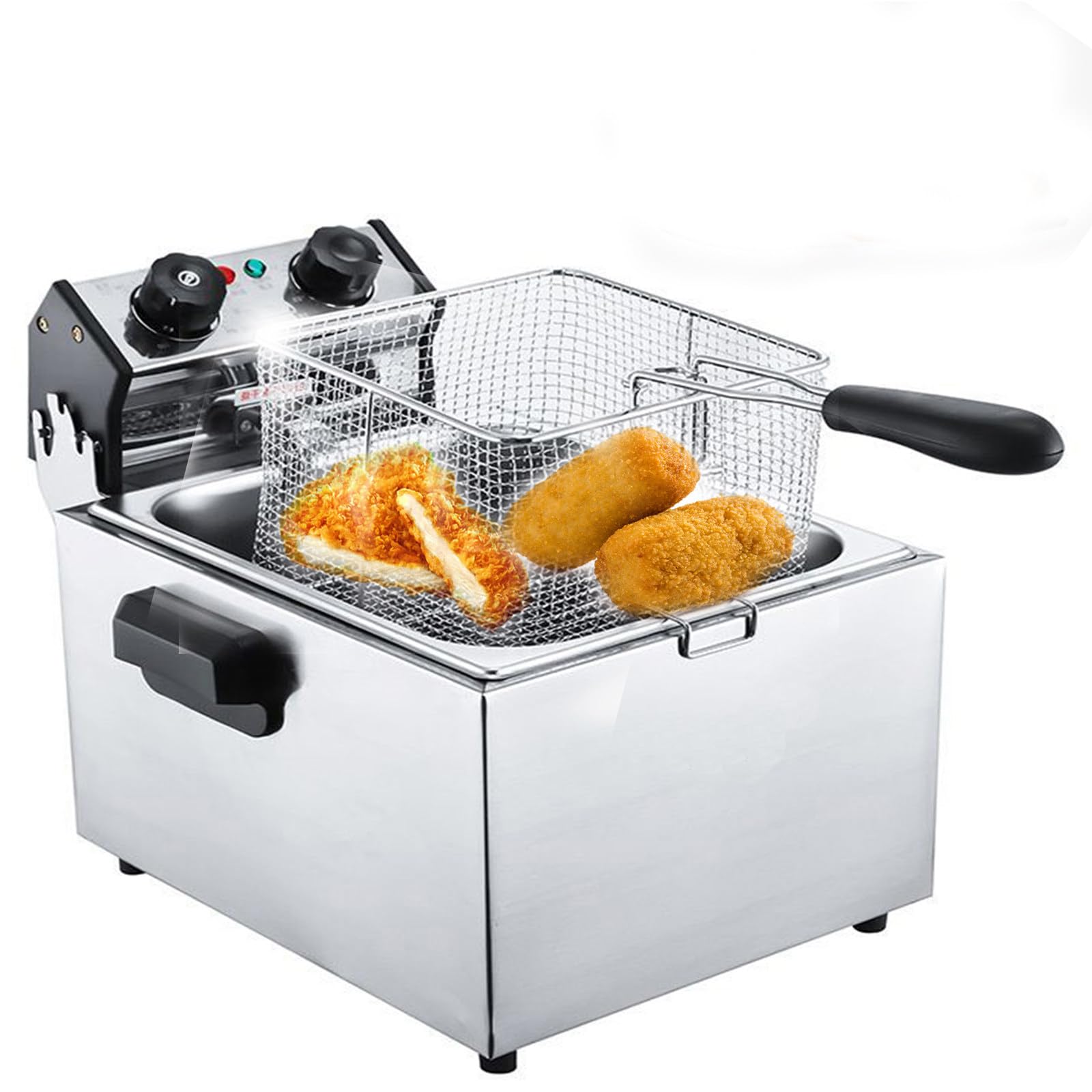 HCZKIUJY Large Deep Fryer with Basket Strainer, Adjustable Temperature Timer, Perfects for Fried Chicken, Shrimp, More, Removable Oil-Container (6L)