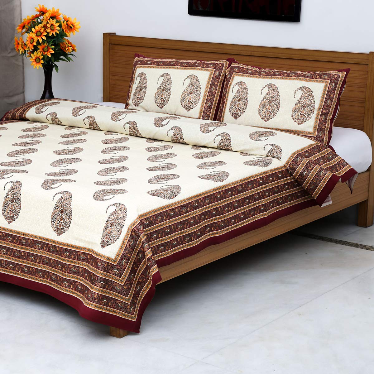 Home Evolution Boteh Gold Block Printed 3 Piece Bedding Set - King (108 X 108 Inch) - Multi Color