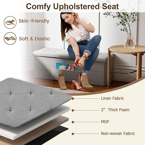 Miniatura 34 de Giantex Banco otomano de almacenamiento, 43.5 pulgadas de largo, cofre de almacenamiento plegable con separador, banco de zapatos acolchado para