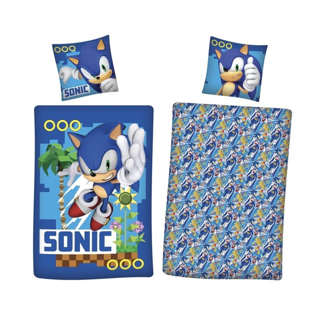 Parure De Lit 3 Pièces Sonic Le Hérisson | Housse De Couette 140x200 Cm + Taie 63x63 Cm + Drap-Housse 90x190 Cm | 100% Polyester - 13
