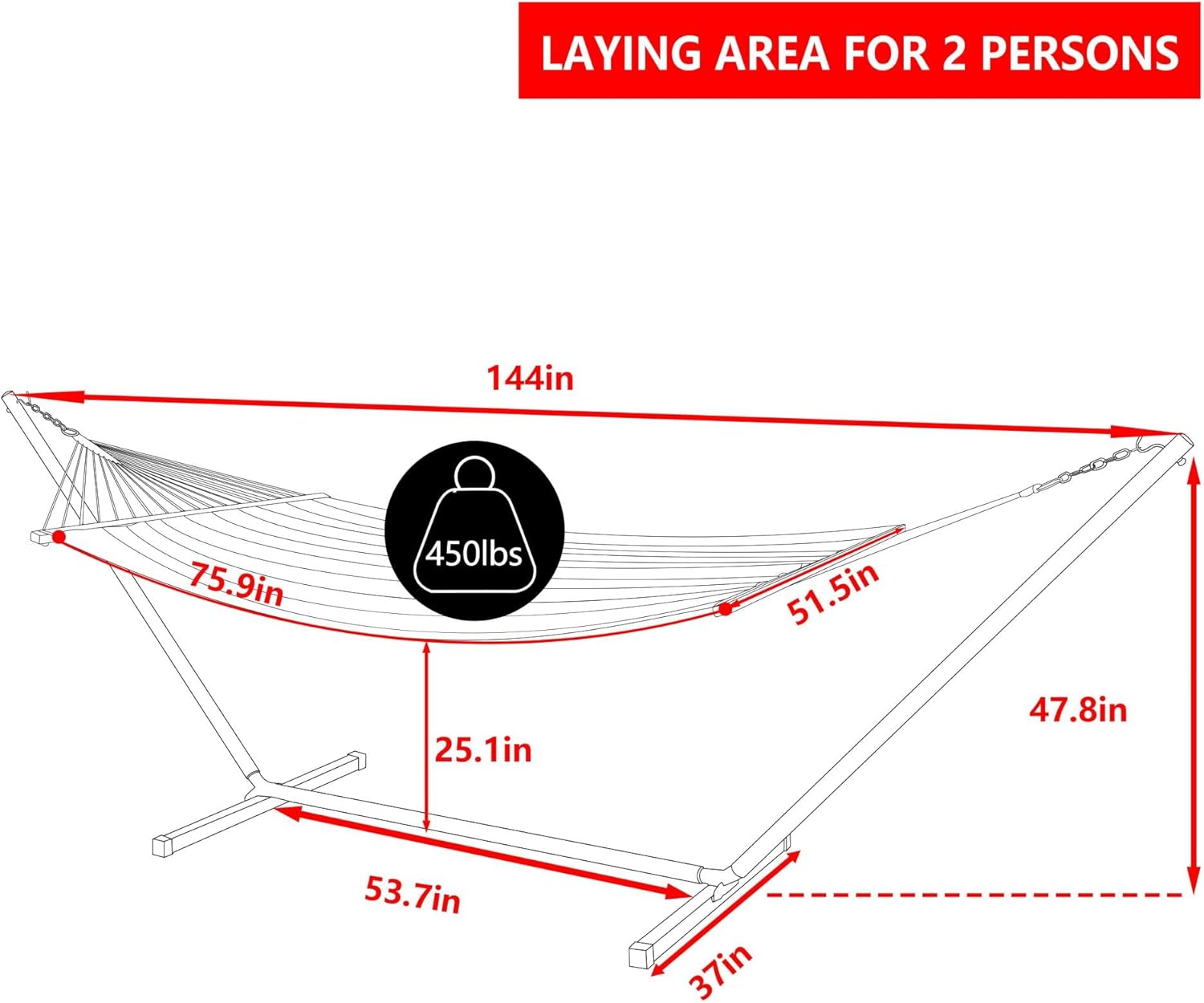 MUPATER 12FT Double Hammock with Stand Included, 2 Person Outdoor Quilted Hammock with Stand, Rope with Pad and Pillow, hamacas para adultos, White