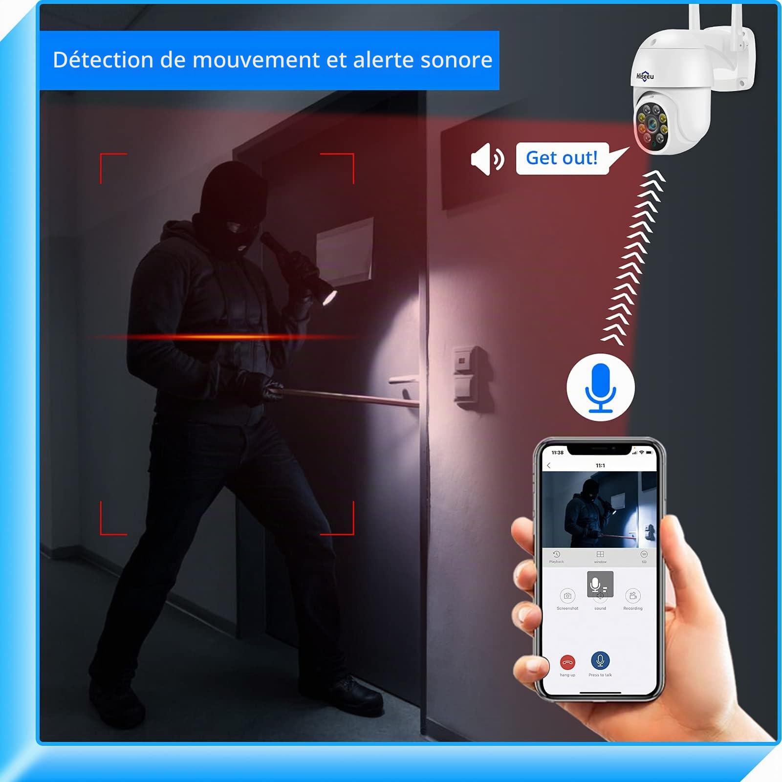 Hiseeu 5MP Caméra de Surveillance WiFi Extérieure, PTZ Caméra IP Vision Nocturne Couleur, Détection Humaine, Suivi Automatique 355° 90°, Audio Bidirectionnel, Compatible Alexa Carte SD Étanche IP66
