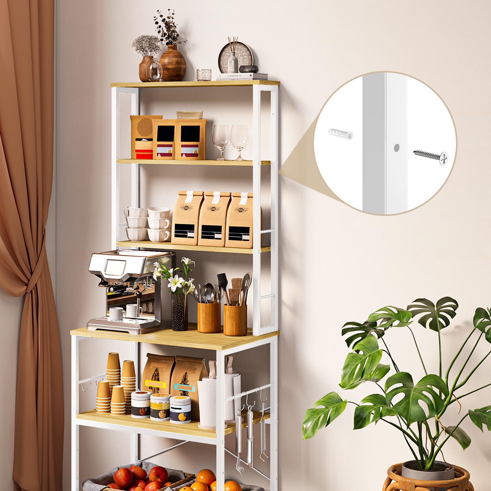 Xbro Scaffale da Cucina a 6 Ripiani, Struttura in Metallo con Ganci, Altezza Regolabile, Supporto per Microonde, Forno, Macchina da Caffè, 40 x 60 x 167 cm