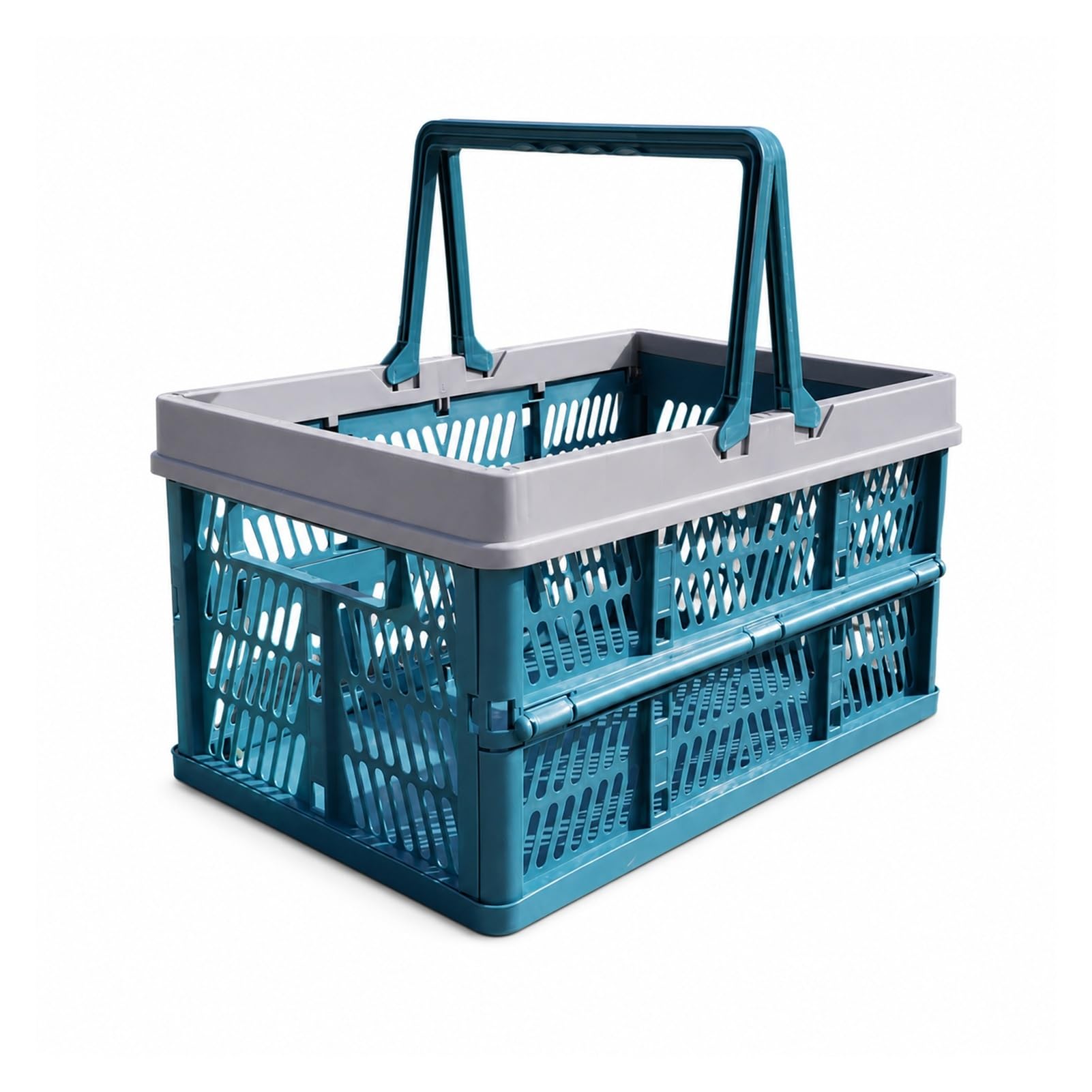 Space-Saving Collapsible Crate, Plastic Foldable Crates with Dual Grips & Open-Air Mesh, Thick Tough PP Foldable Basket, Multipurpose Folding Storage Box for Picnic(Blue)