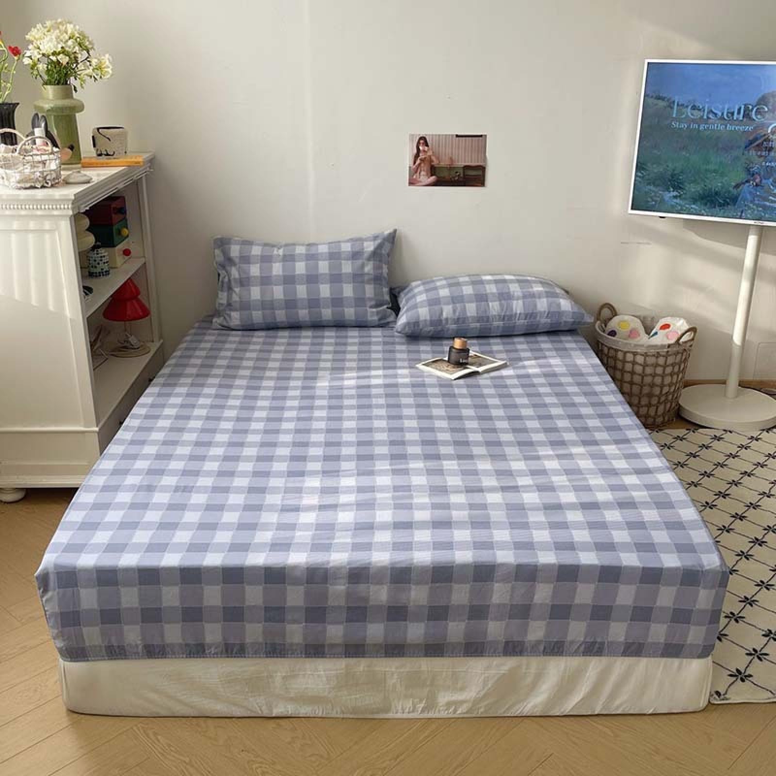 Respirant Housse Matelas,Protège-Matelas épais en Pur Coton de Couleur Unie, Convient pour lit Simple, Double, King Size, Bleu 1,47 x 78 Pouces (120 x 200 cm)