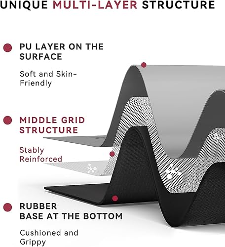 Miniatura 4 de HAPBEAR Large Yoga Mat 72"x30" - 5mm Thick PU Top & Rubber Bottom - Non-Slip Wide Exercise Mat with Dual Layers - High Shock Absorption for