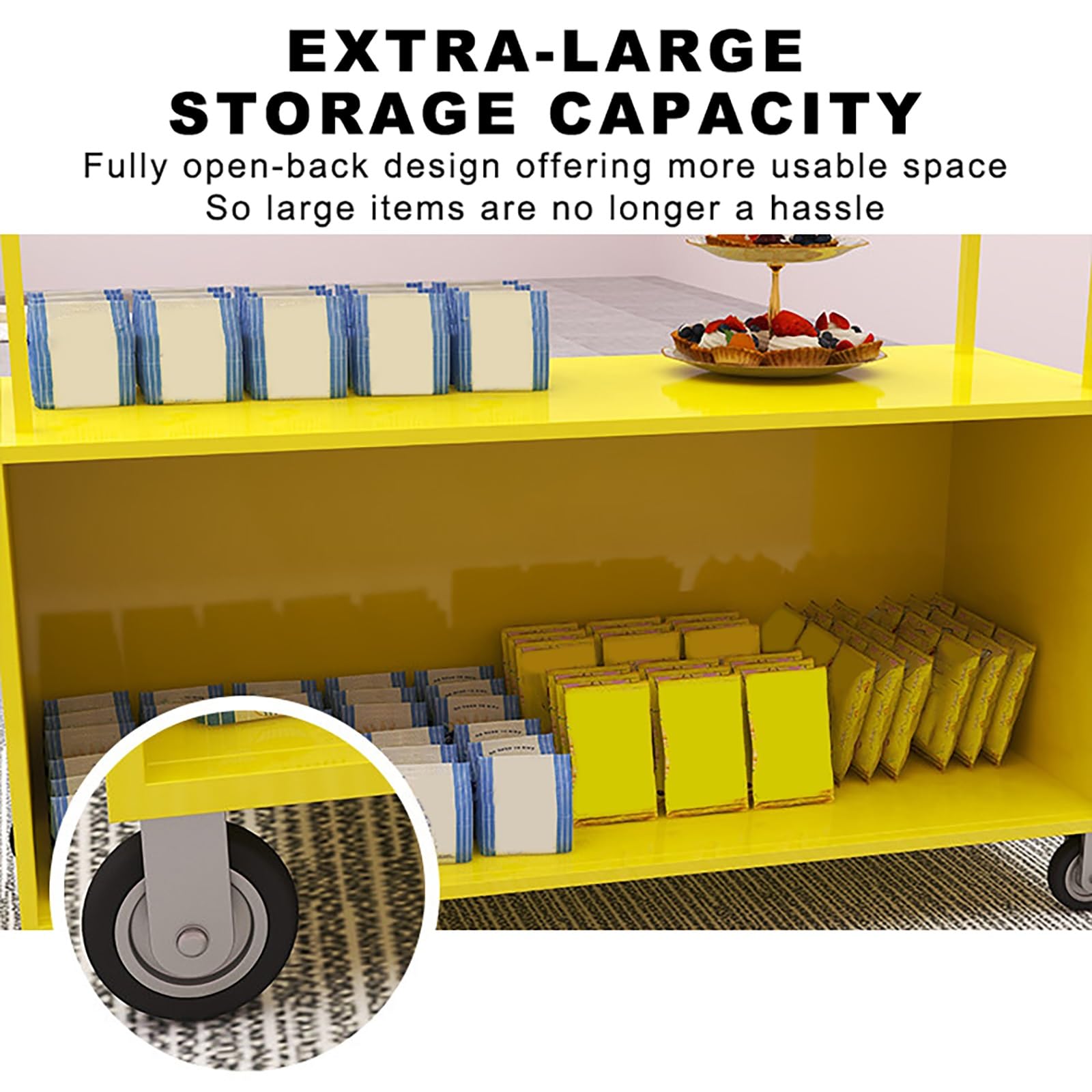 Móvil de Venta Ambulante de Comida Carritos de Comida Portátiles con Ruedas Freno para Fiestas Mercados y Comida Callejera.(Giallo,160x58x190cm)