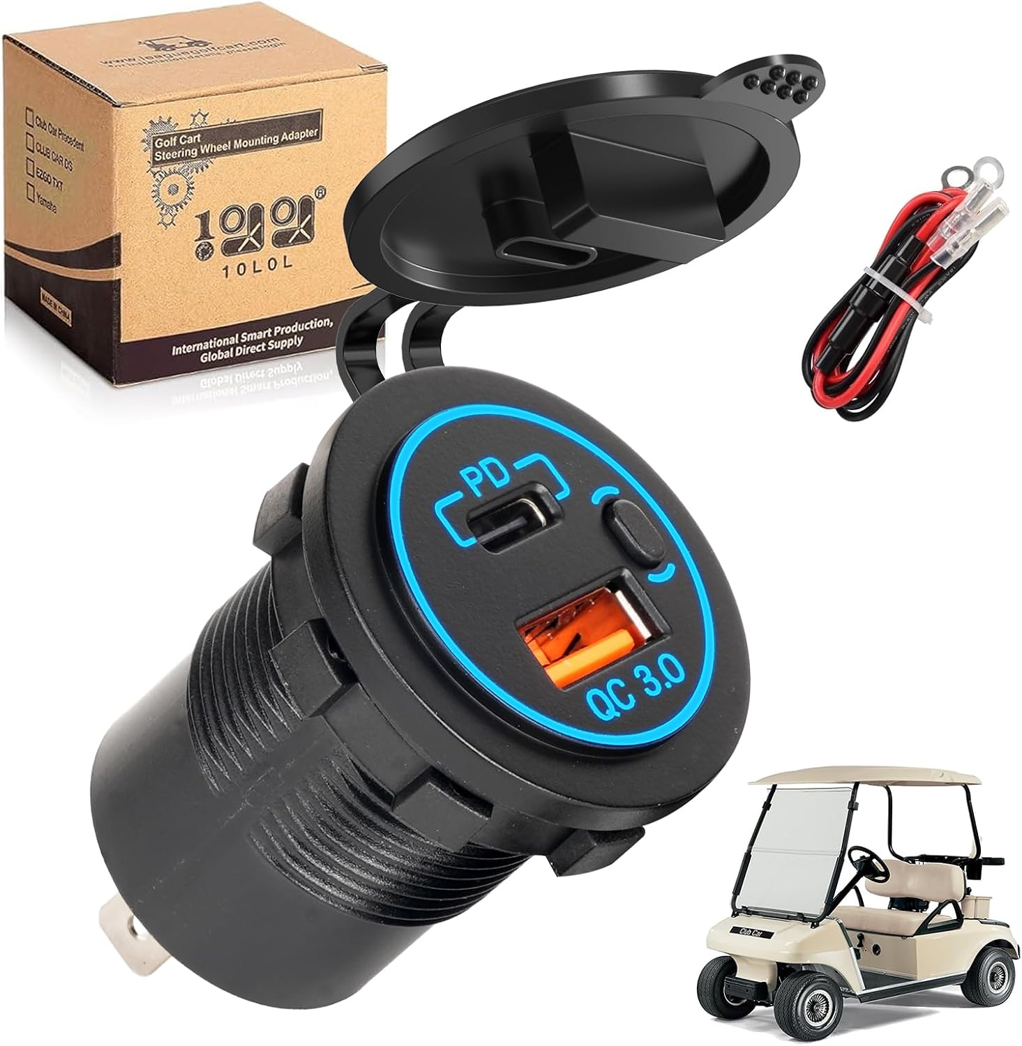 10L0L 12V/24V USB & Type-c Outlet Quick Charge 3.0 for Golf Cart UTV Boat