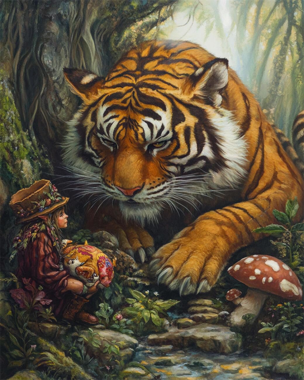 Rkflgew H Animal 14Ct Cross Stitching Kit Tiger And Elf Preprinted Fabric Cross Stitc Diy Art Needlecrafts Embroidery Kits For Adults Beginners 40X50cm