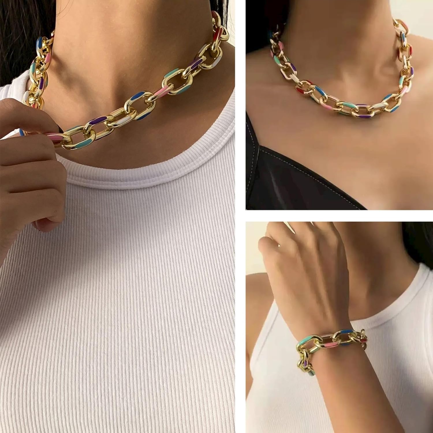 YOUBEIYEE 1 Yard Paperclip Chains Bulk Gold Plated Aluminum Jewelry Chain for Jewelry Making Mixed Color Enamel Decoration Craft Chain - Image 7