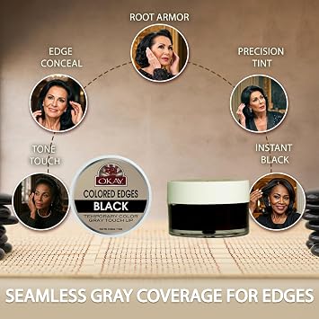 OKAY Colored Edges Black - Root Touch Up, Edge Control, Root Cover Up, Black Edge Gel, Gray Hair Cover Up For Women & Men, Hairline Coverage For Hair Loss, Thinning, Natural Look - 0.5 Oz (Pack Of 1)