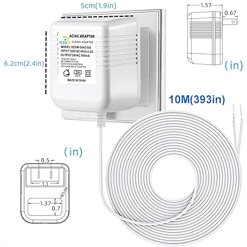 Miniatura 7 de Transformador de 24 voltios, fuente de alimentación de 500 mA, adaptador de cable C de 393 pulgadas32.8 ft de longitud de cable para todas las