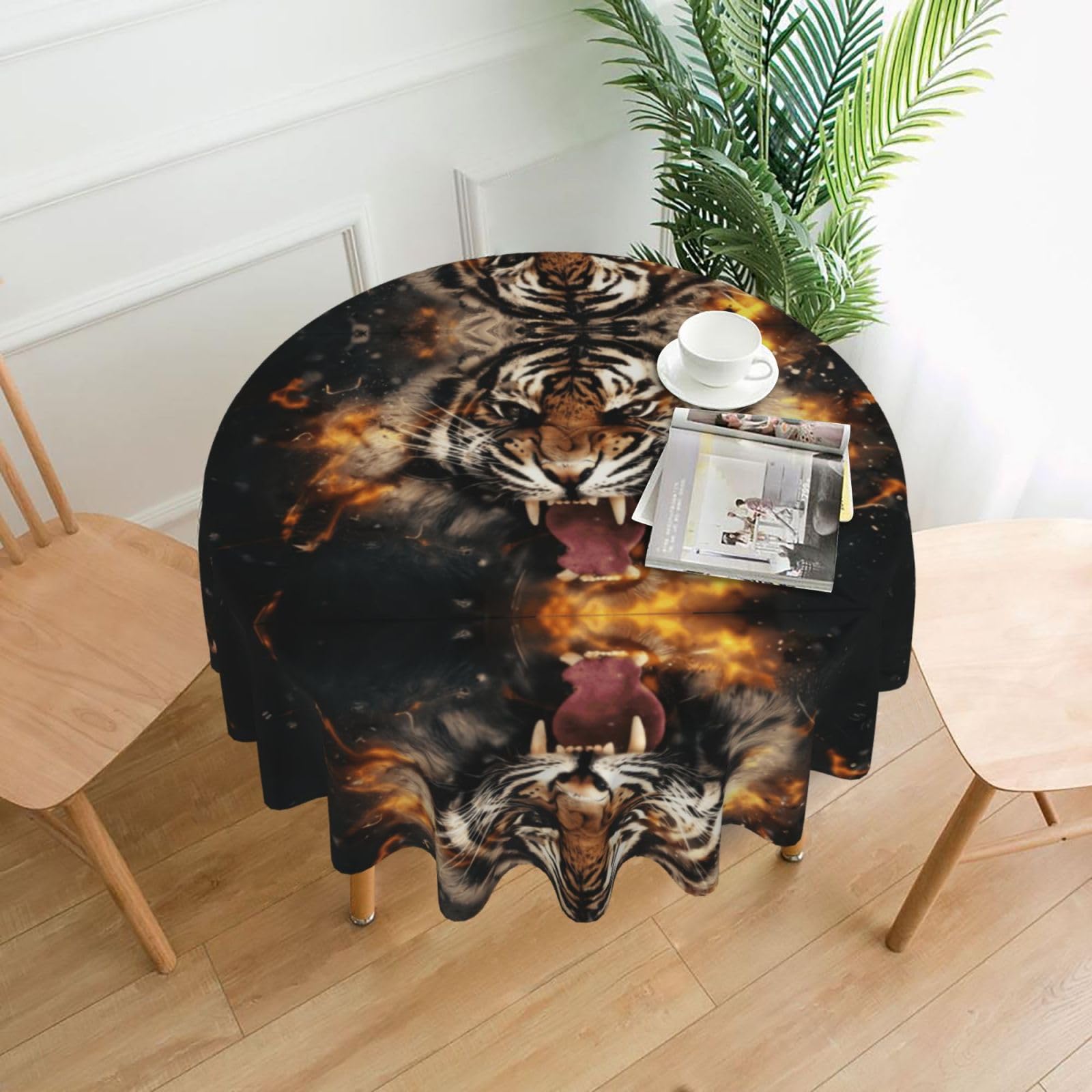 hhxvcv Roaring Tiger Round Tablecloth – Dining Table Cover