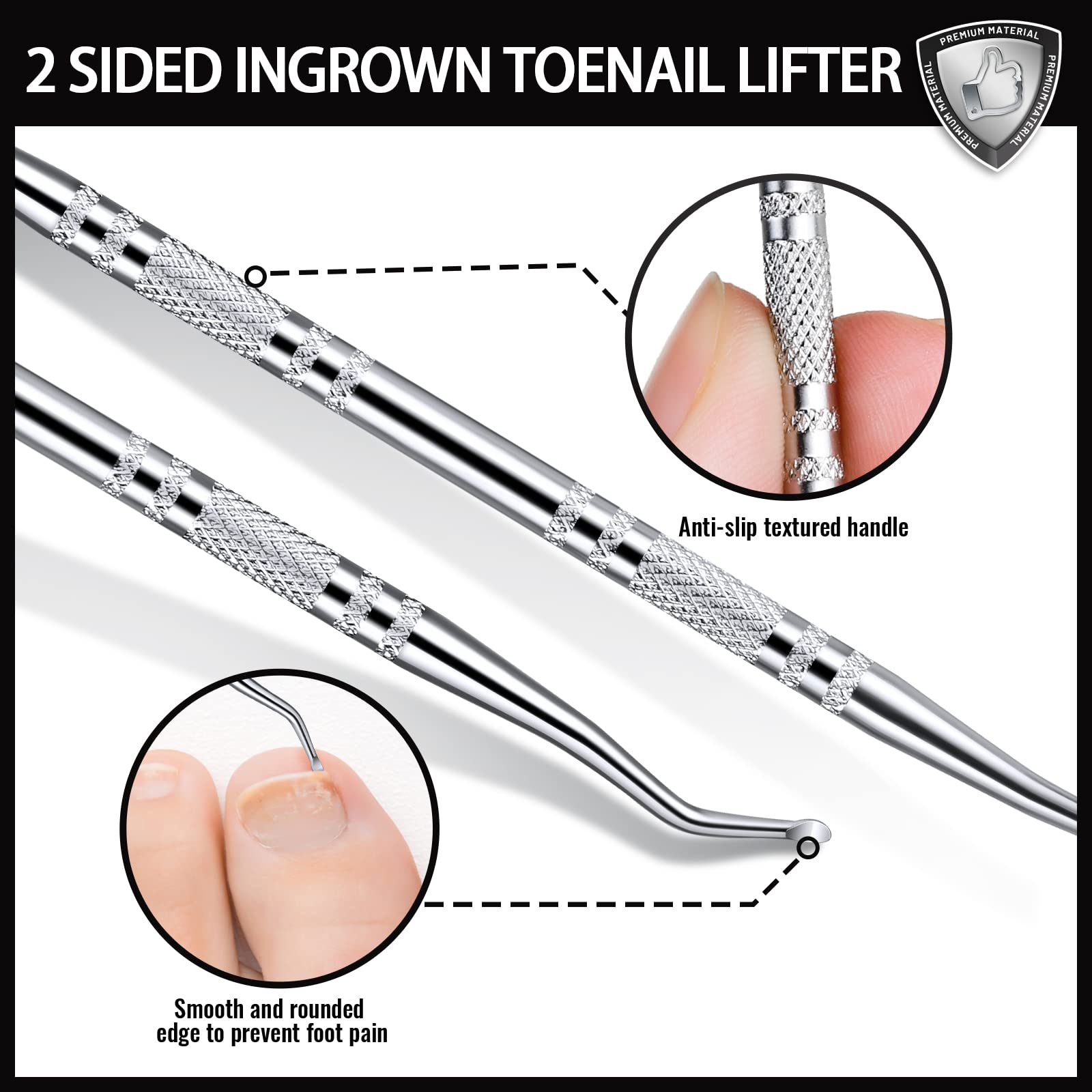 Herramienta de uñas encarnadas, herramientas de pedicura para pies, cortaúñas encarnadas de acero inoxidable, lima de uñas encarnadas y levantadores 6