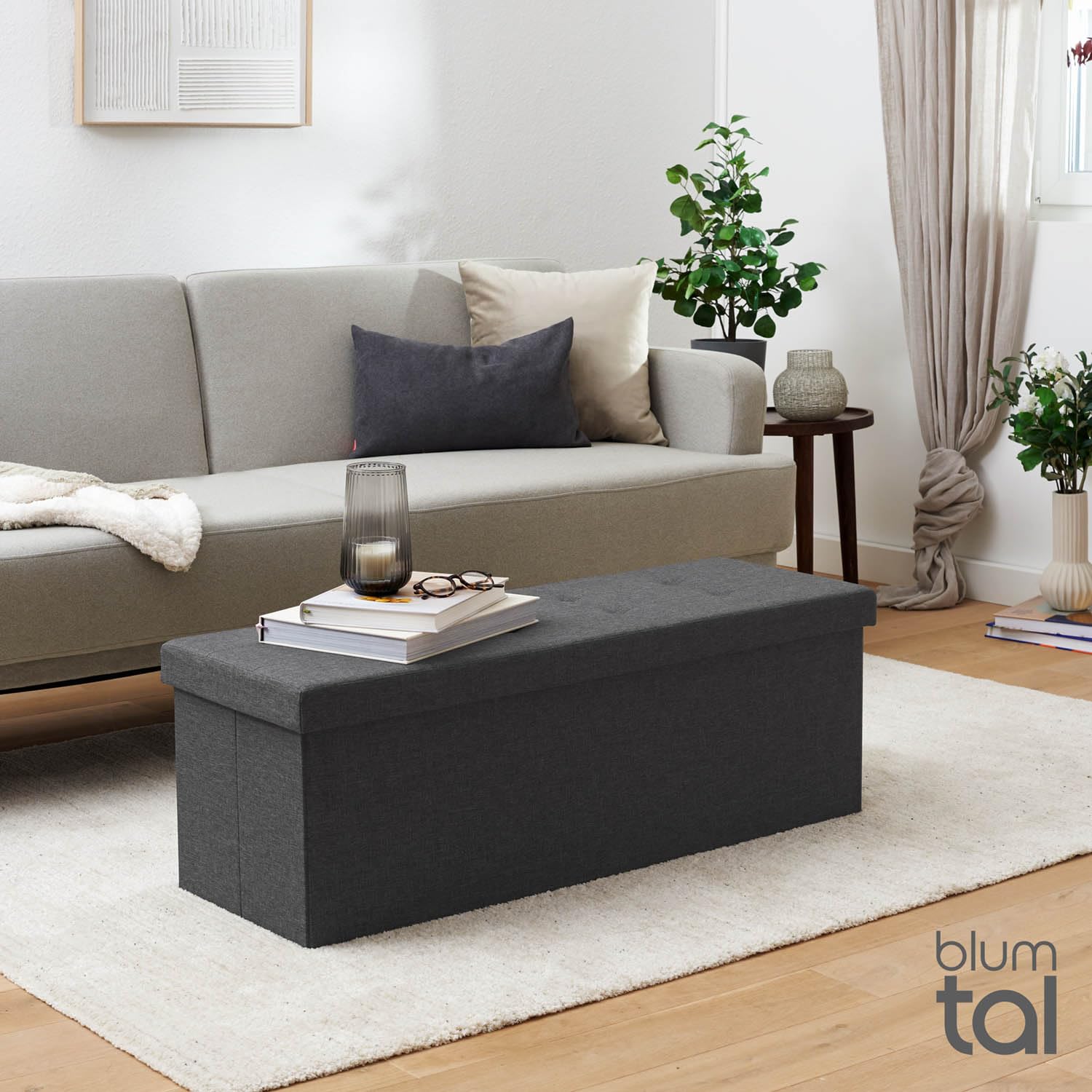 Blumtal Sitzbank mit Stauraum + 2 extra Boxen - Truhenbank mit Stauraum 110x38x38 cm - Sitzhocker Sitzbox in Anthrazit