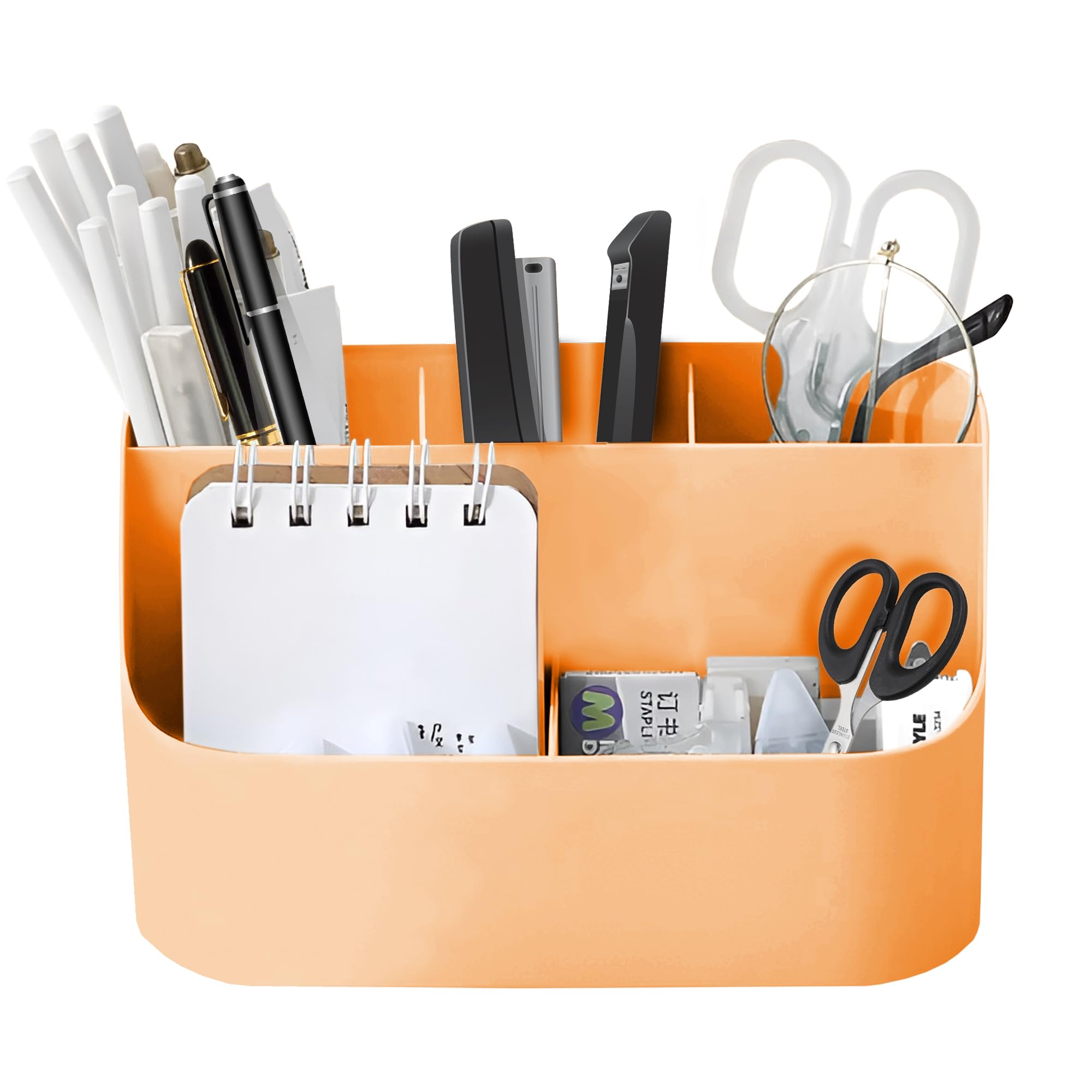 MANDRELL- Organizador de escritorio con compartimentos, organizador escritorio útil para organizador de rotuladores u organizador lapices, perfecto organizador escritorio niña y niño (NARANJA)