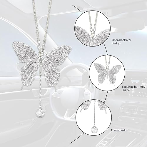 Miniatura 3 de ZBGUN 1 colgante brillante para espejo retrovisor de automóvil, 3.14 x 3.74 pulgadas, colgante de cadena de acero inoxidable con diamantes de