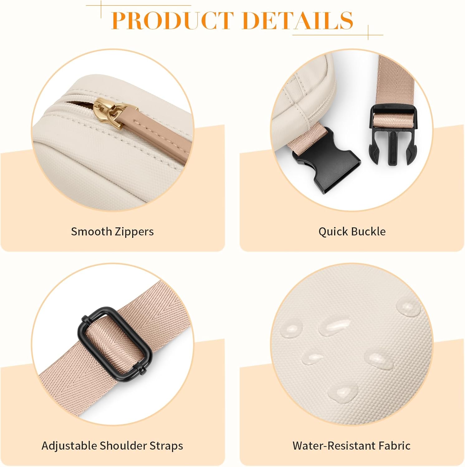 GOLF QUALTY Casual Fanny Pack Crossbody Bags for women & men, Adjustable Strap Water-resistant Belt Bag,Apricot - Image 5