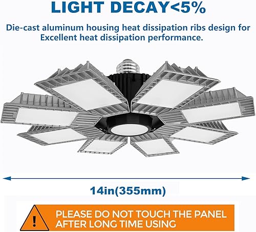 Miniatura 7 de Luz LED de alta bahía para tienda, 8 paneles de luces LED de garaje de 300 W con adaptación E26 a E39, 36000 lm de alto brillo, ideal para almacén,