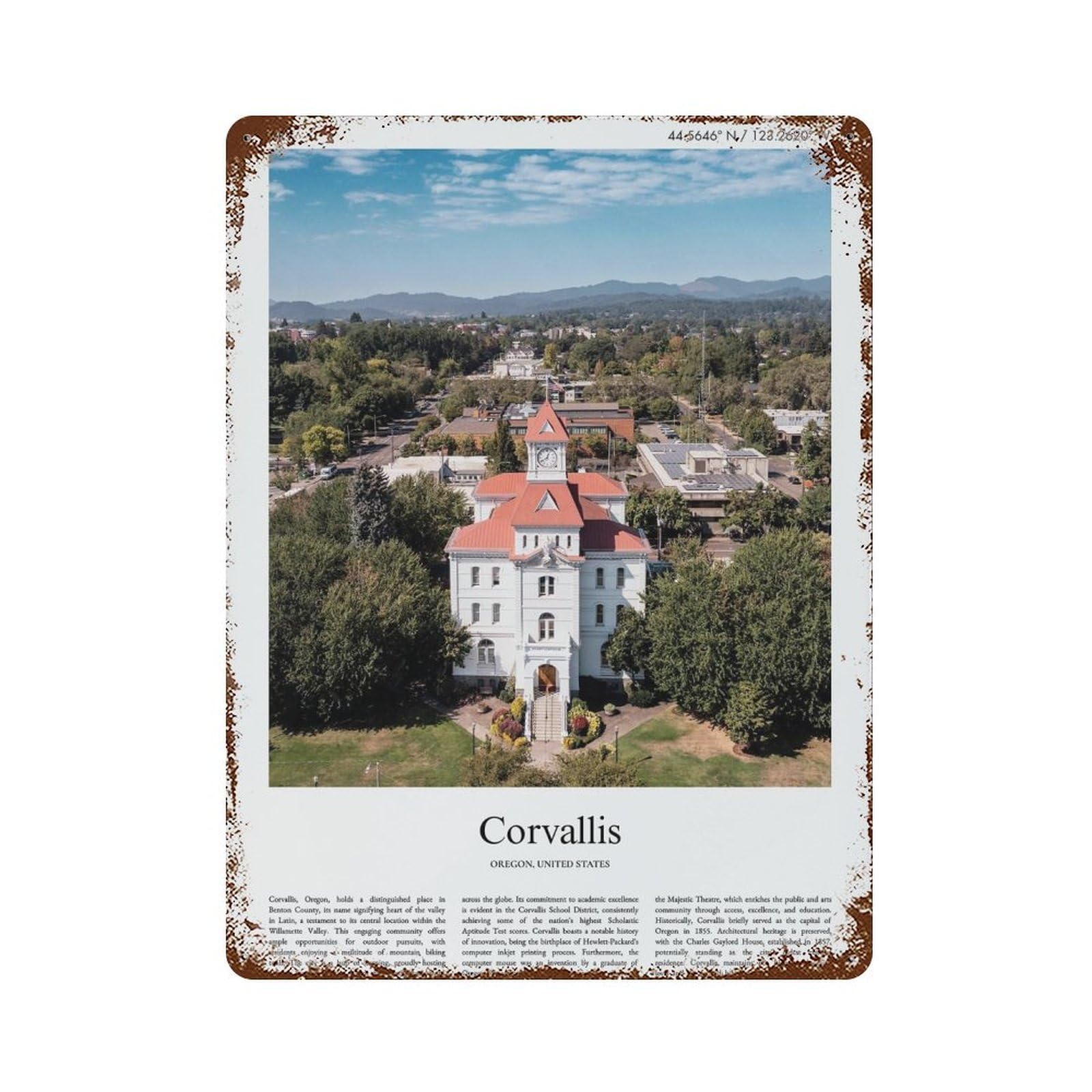 xiaoxiaoshen Corvallis Oregon, United States, USA City Scenery Wall Decor Art Metal Tin Poster Modern Home Decor Art Home Bar Shop Decorations Vintage Sign 40x30cm