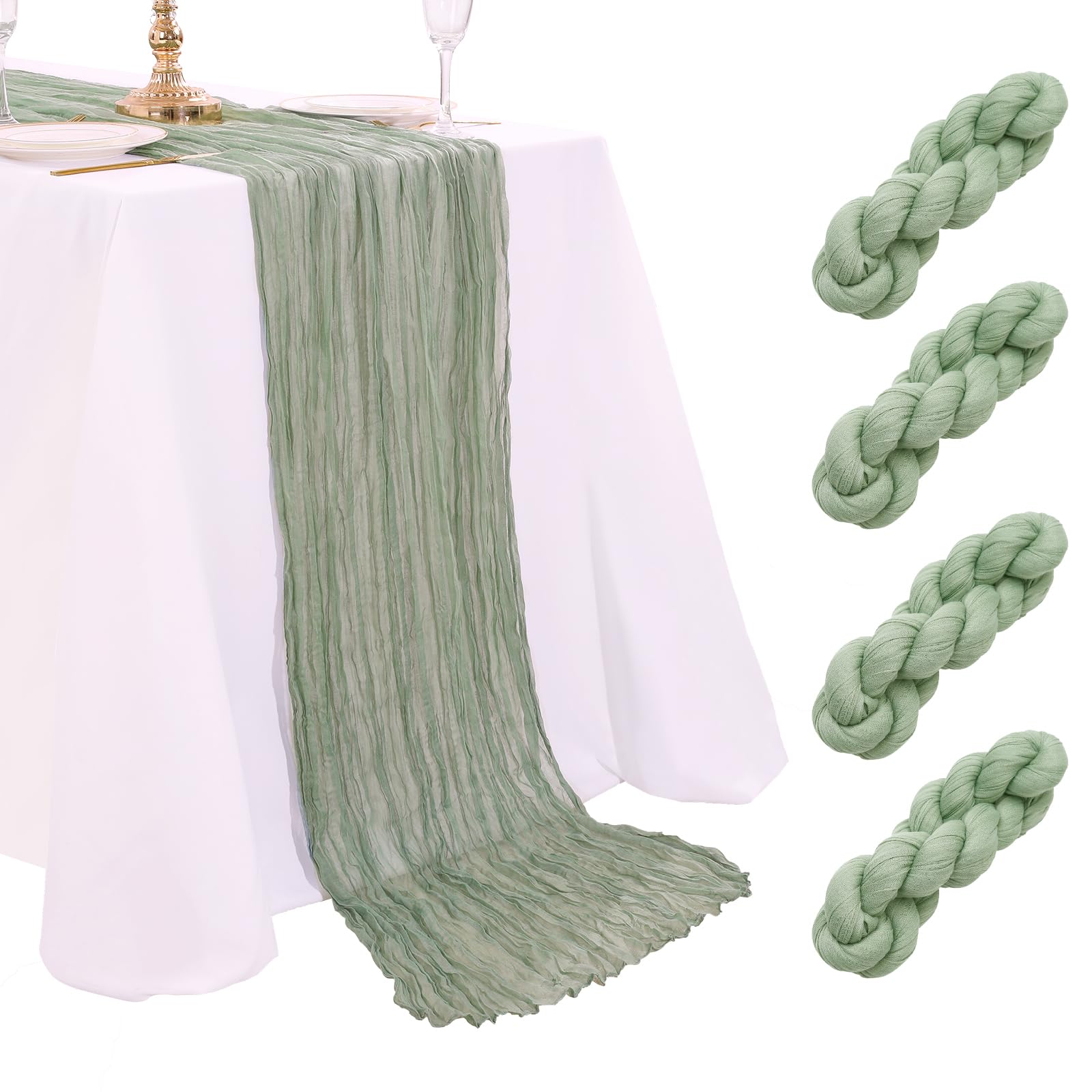Sage Green Cheesecloth Table Runner 4 Packs 10ft Long Gauze Table Runner Rustic Sheer Runner for Baby Shower Cake Table Decorations
