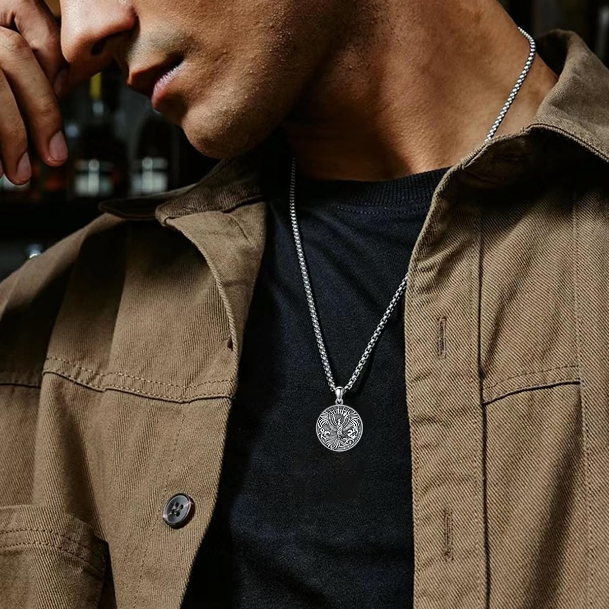 Cadena de Fénix de plata 925, colgante de orden fénix, accesorios para hombres y mujeres, talla única, Plata de ley, No es una piedra preciosa