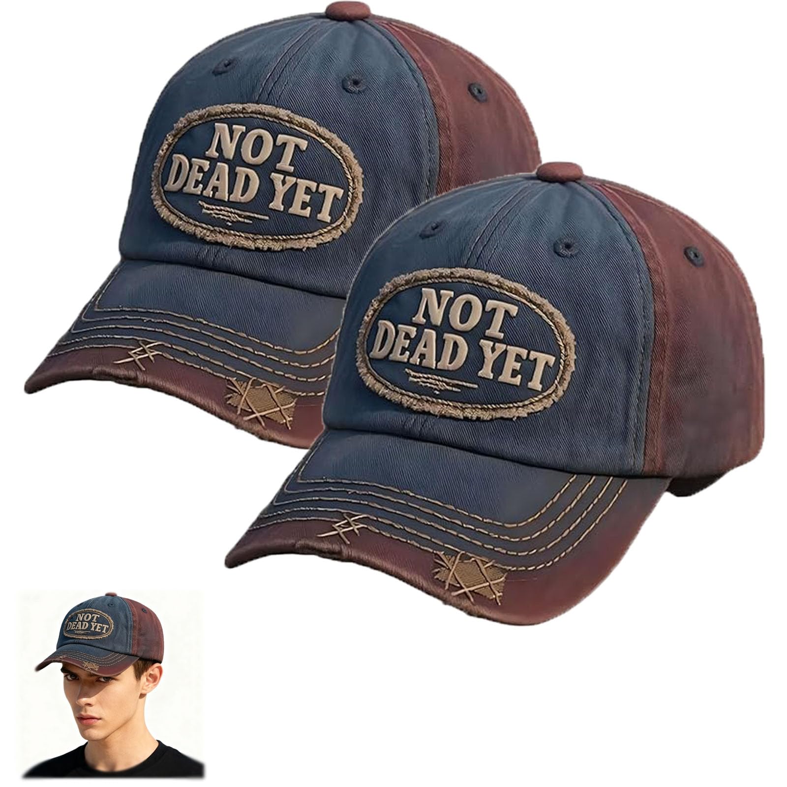 HOUKUNKA Not Dead Yet DD-214 Cap, Veterans Casual Baseball Hat, Funny Adjust Cotton Embroidered US Army Baseball Cap (2PCS)