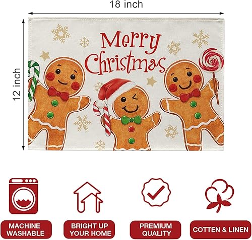 Miniatura 2 de Seliem Camino de mesa navideño de hombre de jengibre, verde y rojo, Papá Noel, copo de nieve, decoración de cocina para el hogar, decoración de