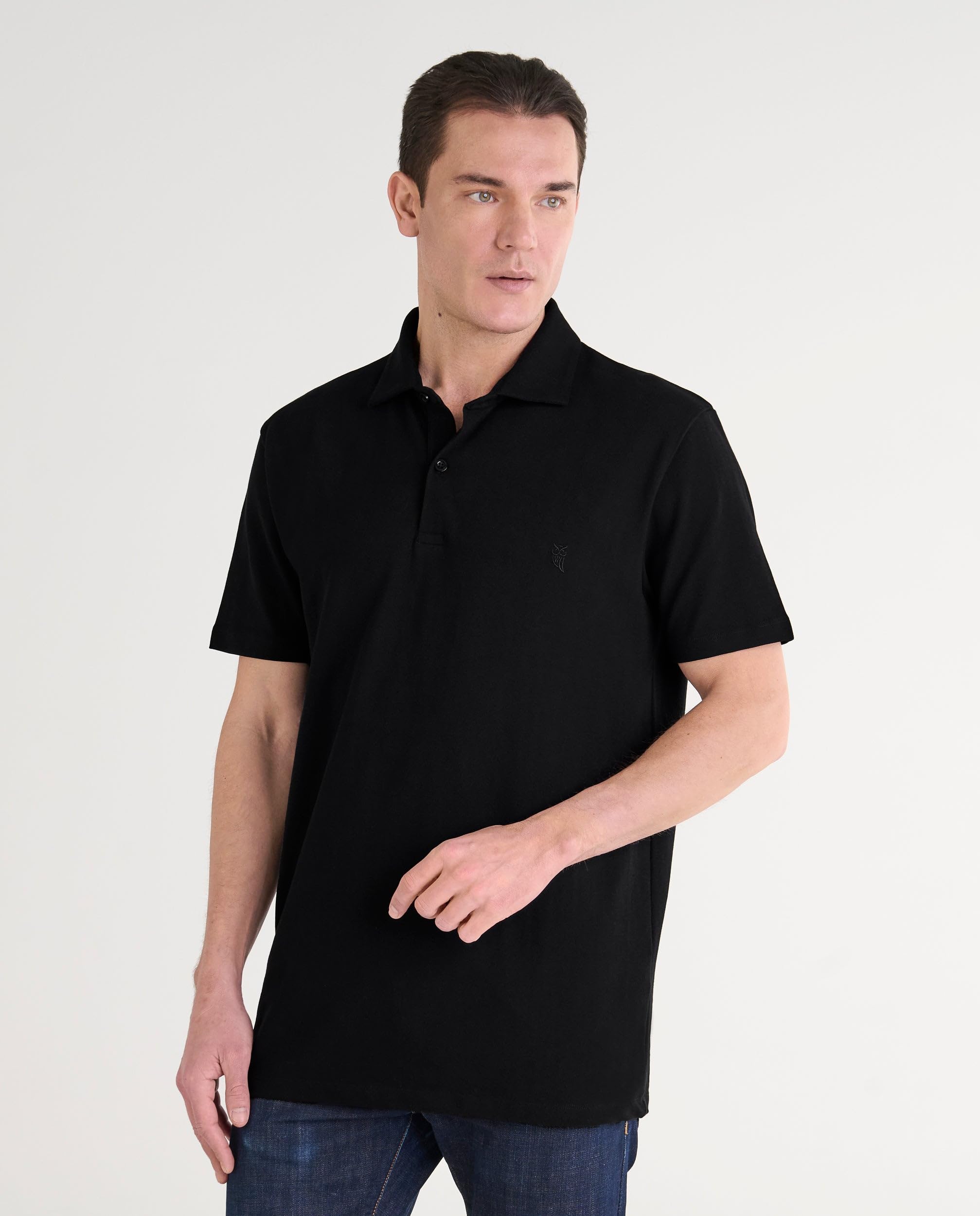 El Búho Nocturno Polo Hombre Manga Corta Algodón 100% Piqué Liso - Cuello Italiano Spread Firme Elegante - Regular Fit Holgado Largo - Deporte Casual Vestir Tallas Grandes S-5XL — view 2