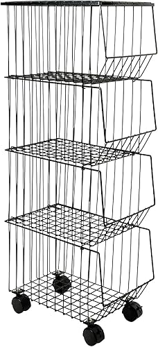 Miniatura 2 de Cesta de frutas y verduras apilable de 4 niveles con ruedas, cesta de frutas de acero al carbono para verduras, frutas, aperitivos, juguetes,