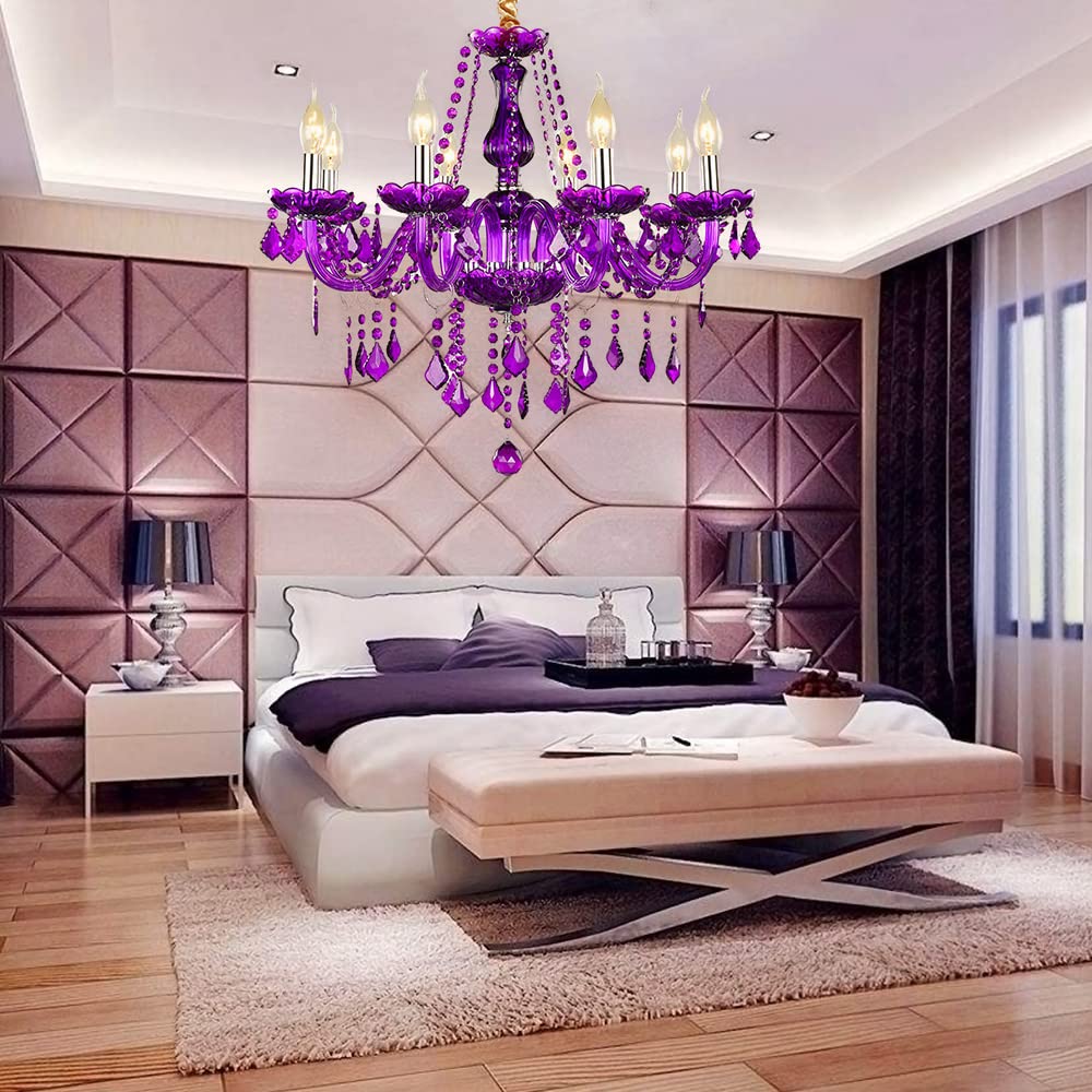 Amazon.co.jp : hofphd シャンデリア パープルクリスタル 照明器具